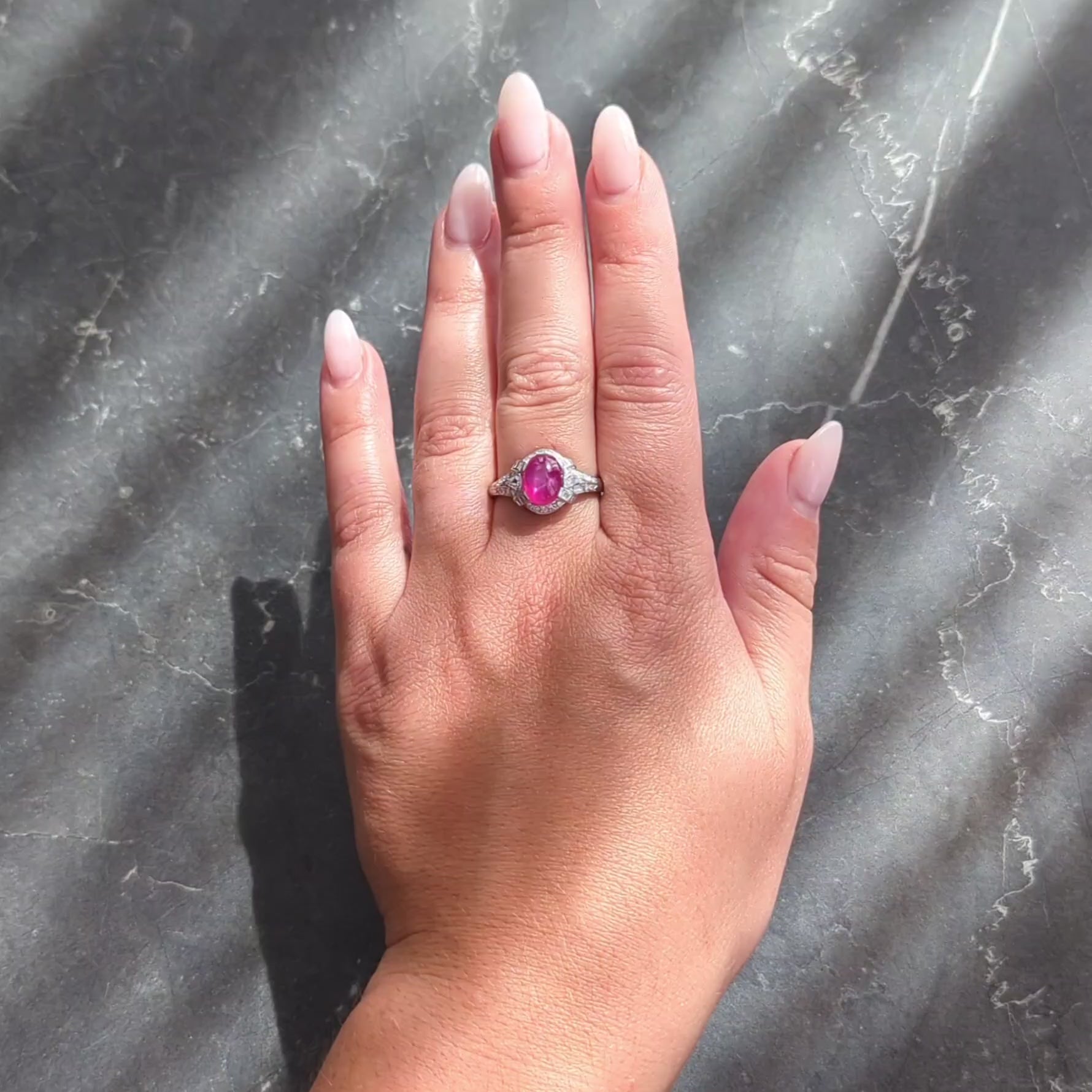 Mid-Century 4.10 CTW Star Ruby Diamond Platinum Vintage Bombé Ring