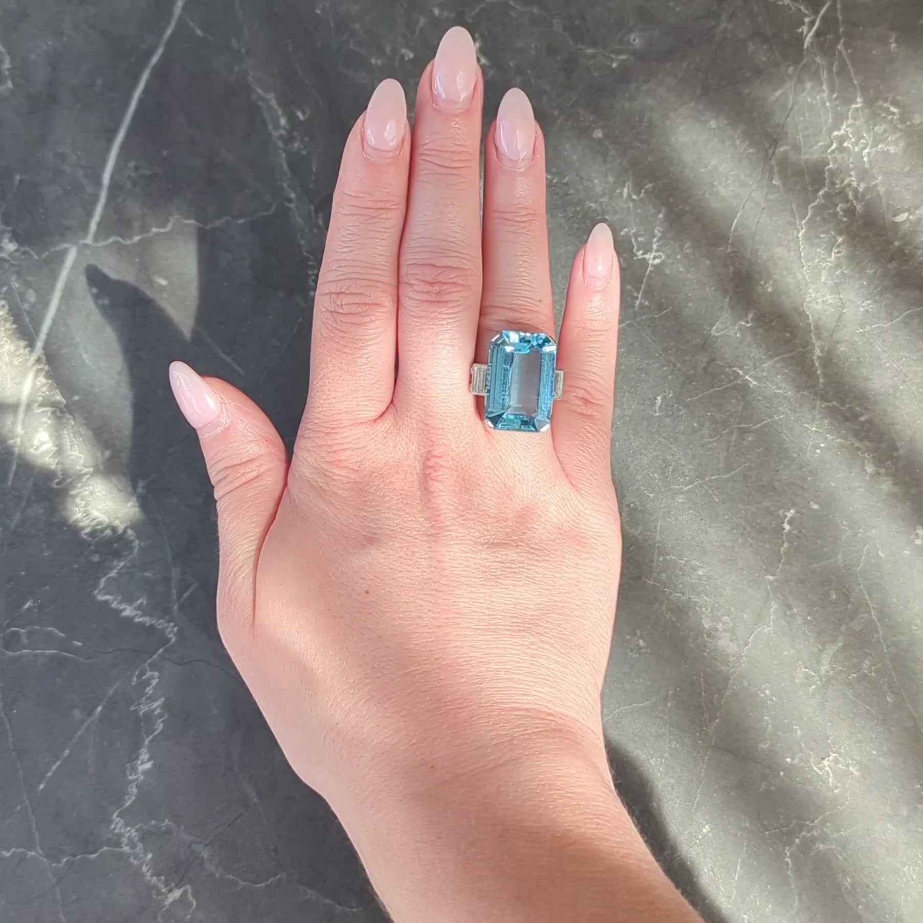 Cartier London 1950 22.30 CTW Aquamarine Diamond Platinum Vintage Cocktail Ring