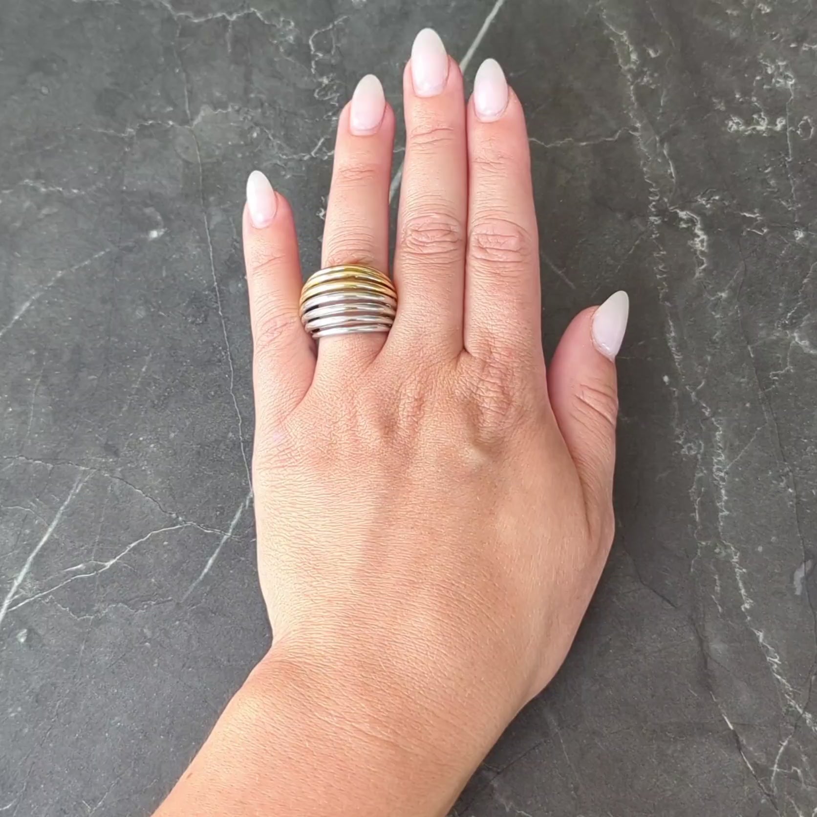 2000's 18 Karat Two-Tone Yellow White Gold Vintage Wire Dome Ring