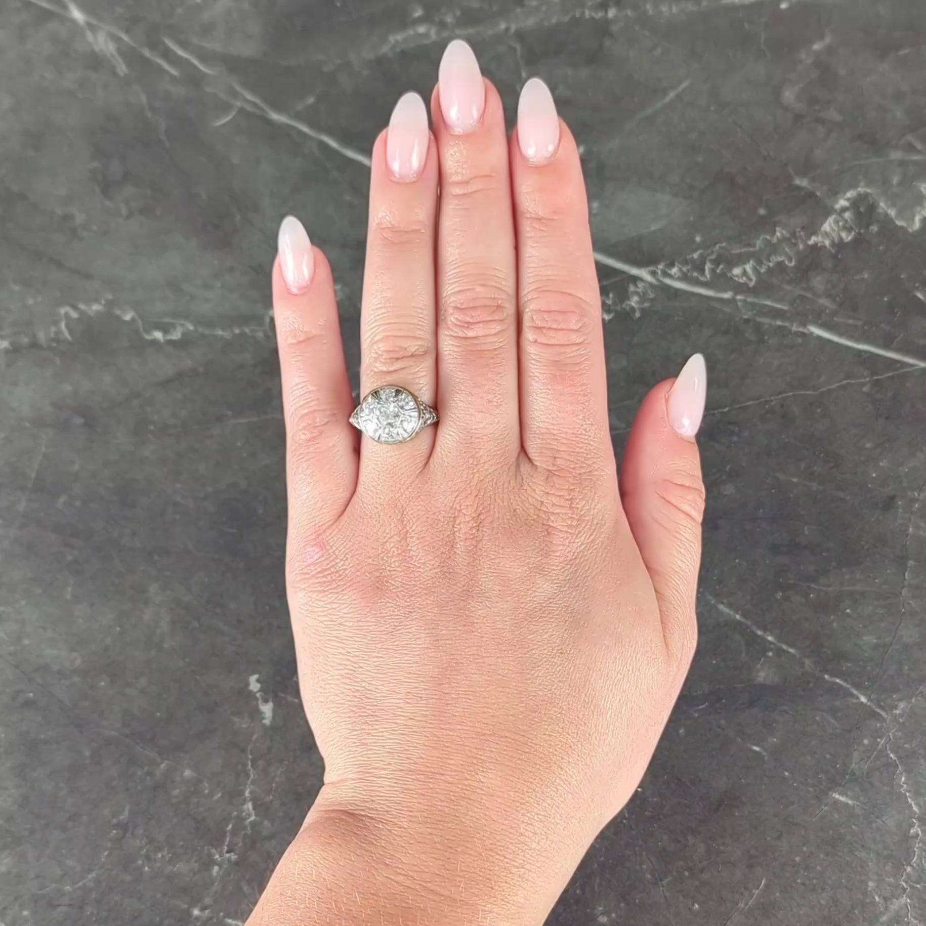 Art Deco 1.40 CTW Diamond 18 Karat White Gold Vintage Trellis Cluster Ring