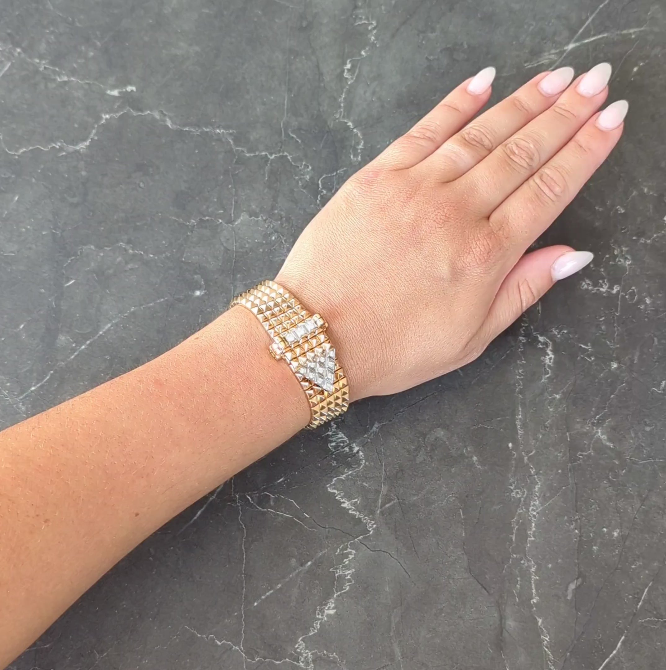 Mauboussin Paris Retro Diamond Platinum 18K Gold Vintage Mesh Bracelet