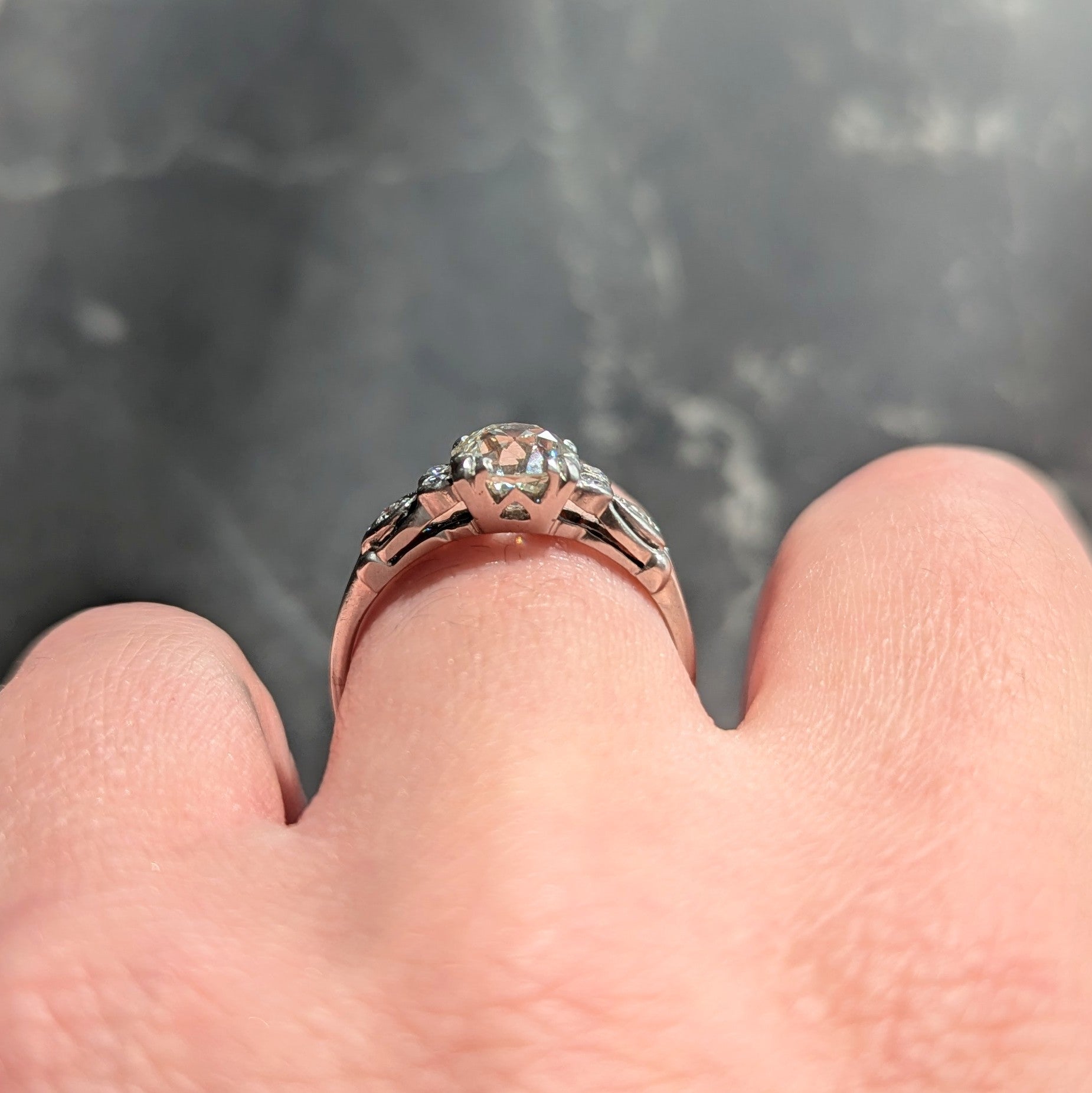 Art Deco 1.41 CTW Old European Cut Diamond Platinum Vintage Engagement Ring