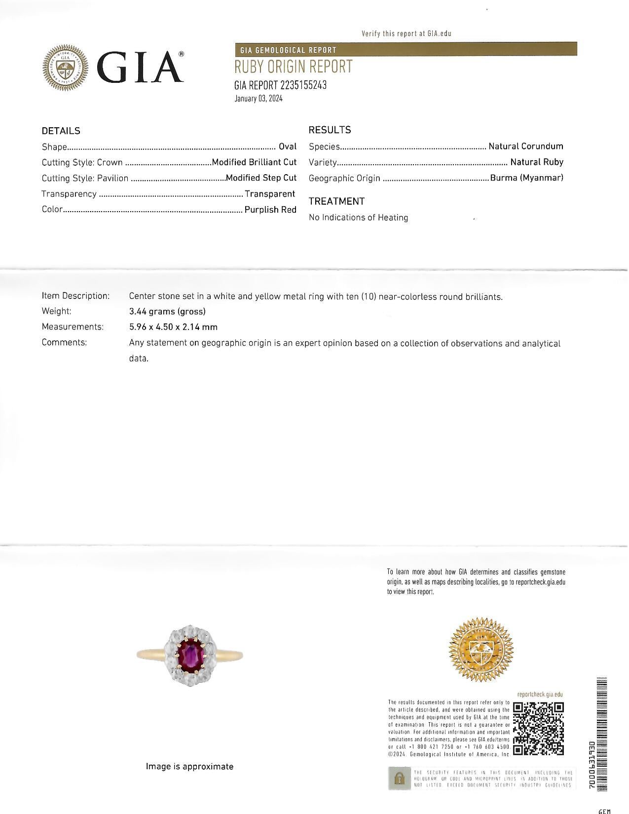 Edwardian No Heat Burma Ruby Diamond Platinum 18 Karat Gold Antique Halo Ring