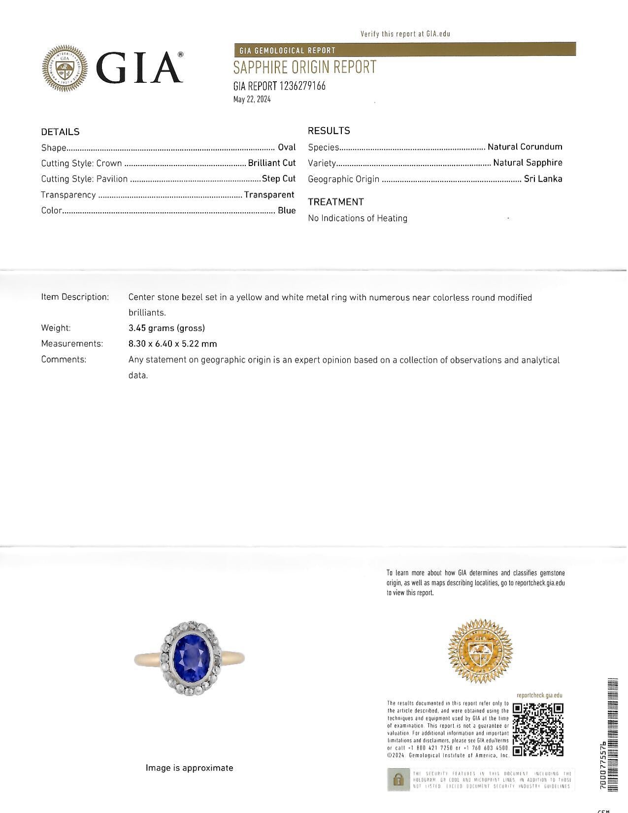 Antique 2.50 CTW No Heat Ceylon Sapphire Diamond Platinum 14K Gold Halo Ring GIA