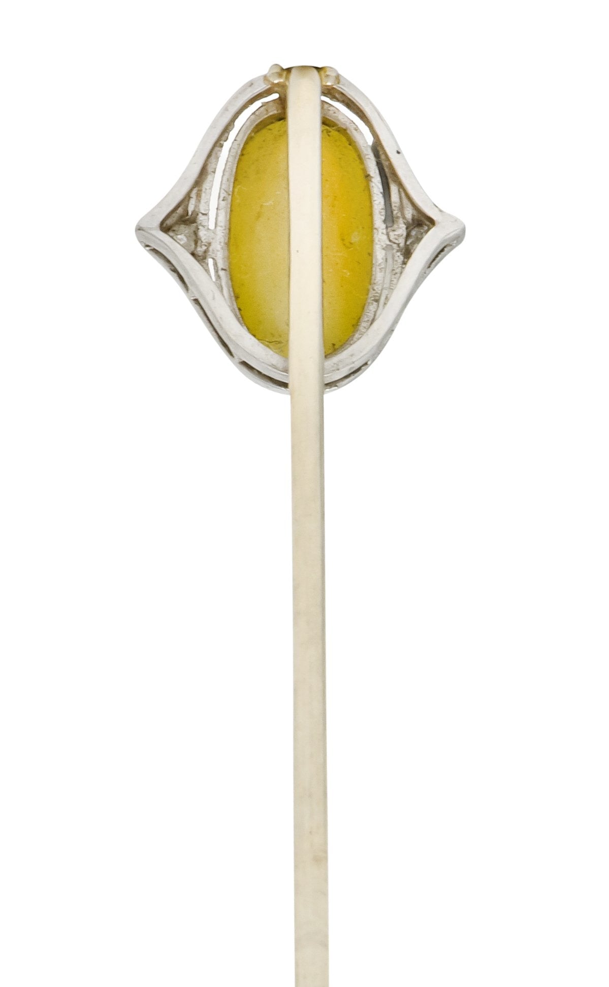 Edwardian Cat's Eye Chrysoberyl Diamond Platinum 14 Karat Gold Cabochon Stickpin - Wilson's Estate Jewelry