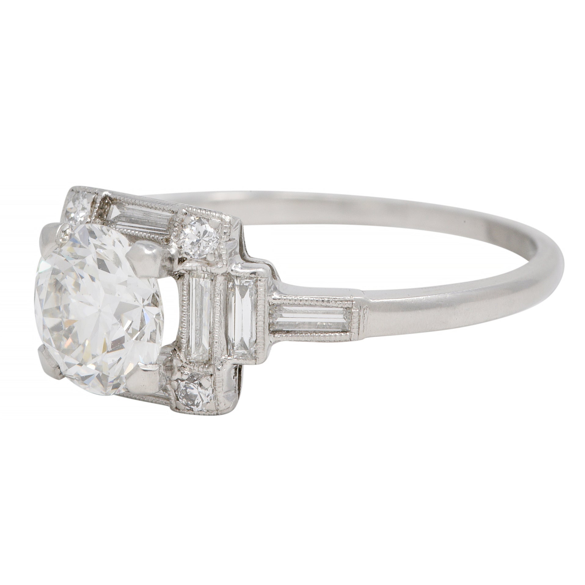 Art Deco 1.77 CTW Diamond Platinum Square Cluster Vintage Engagement Ring