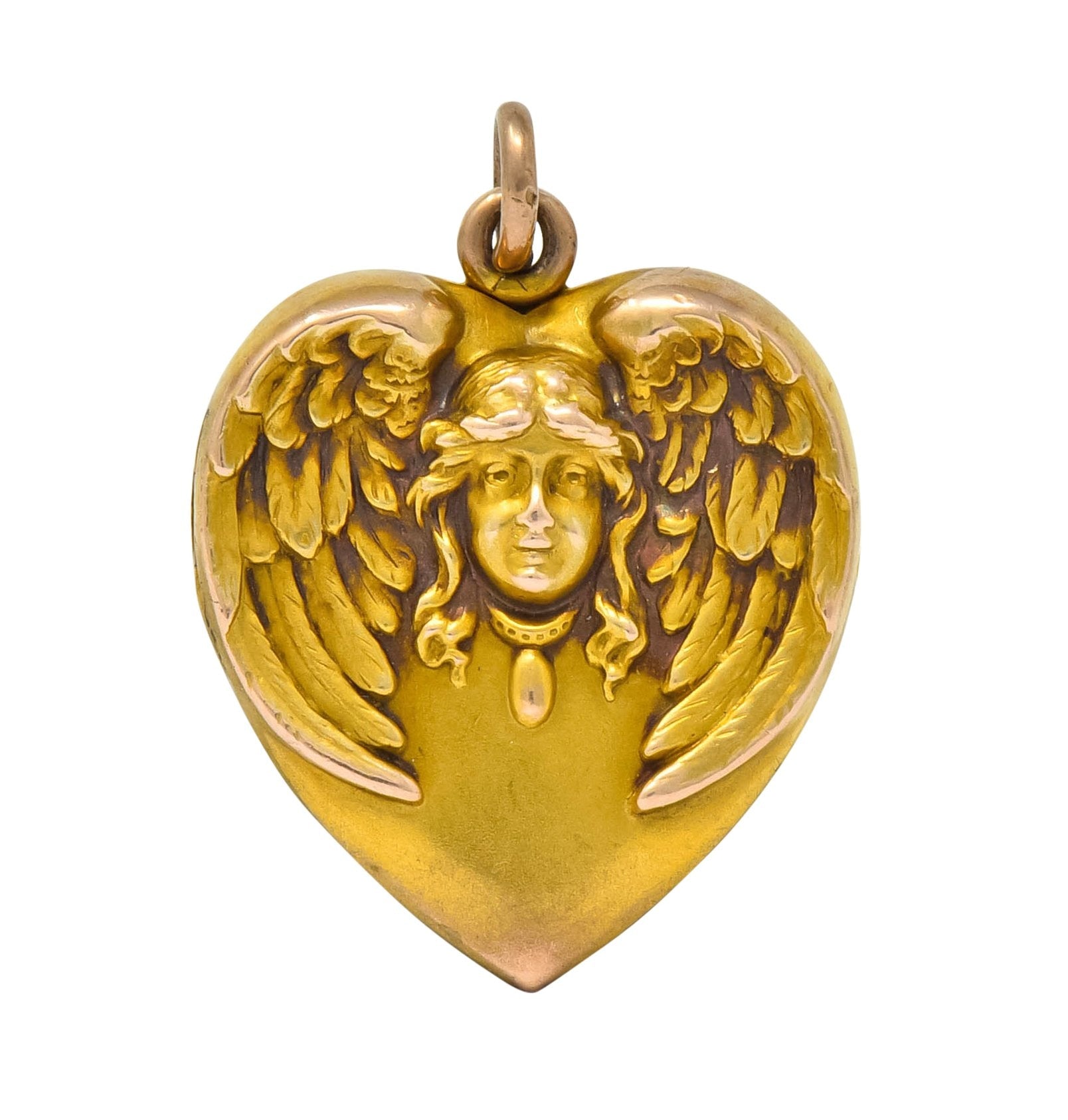 1900 Victorian 14 Karat Gold Angel Heart Locket Pendant - Wilson's Estate Jewelry