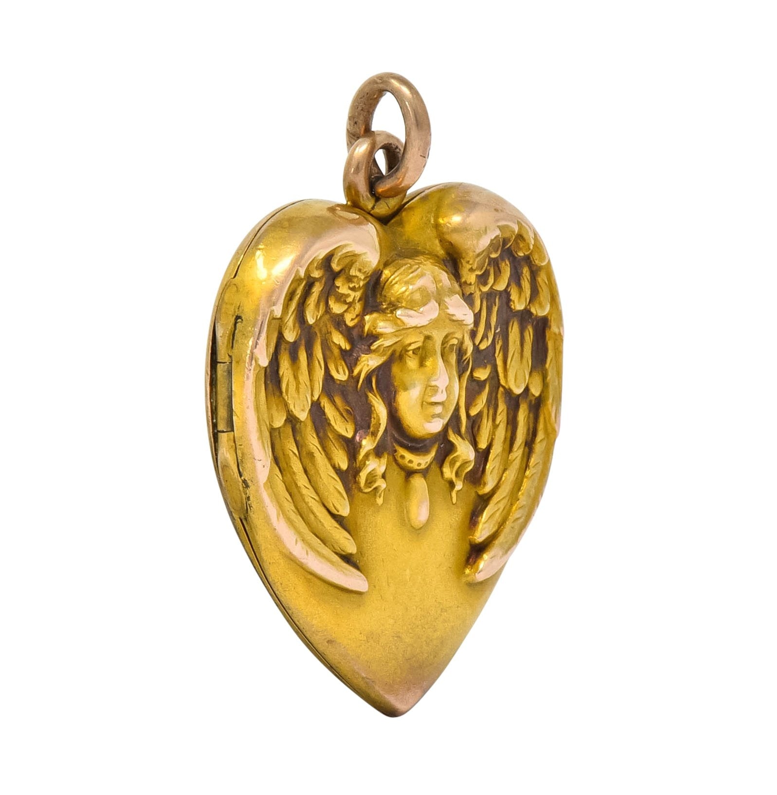 1900 Victorian 14 Karat Gold Angel Heart Locket Pendant - Wilson's Estate Jewelry