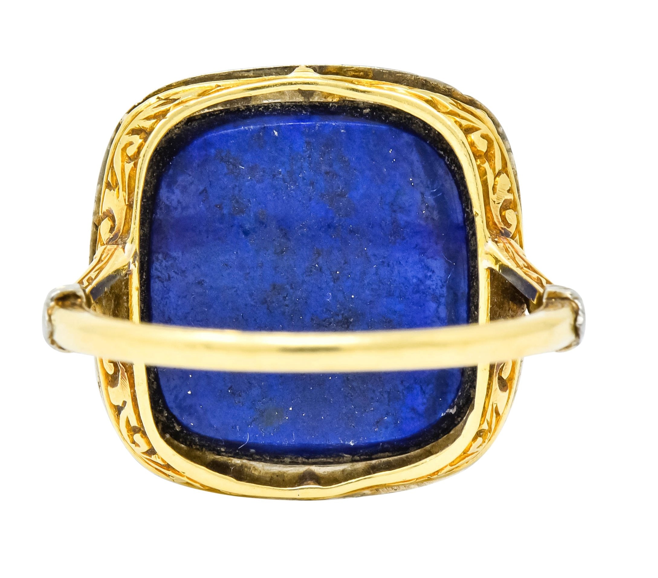 1910 Edwardian Lapis Intaglio Platinum-Topped 14 Karat Gold Signet Ring - Wilson's Estate Jewelry