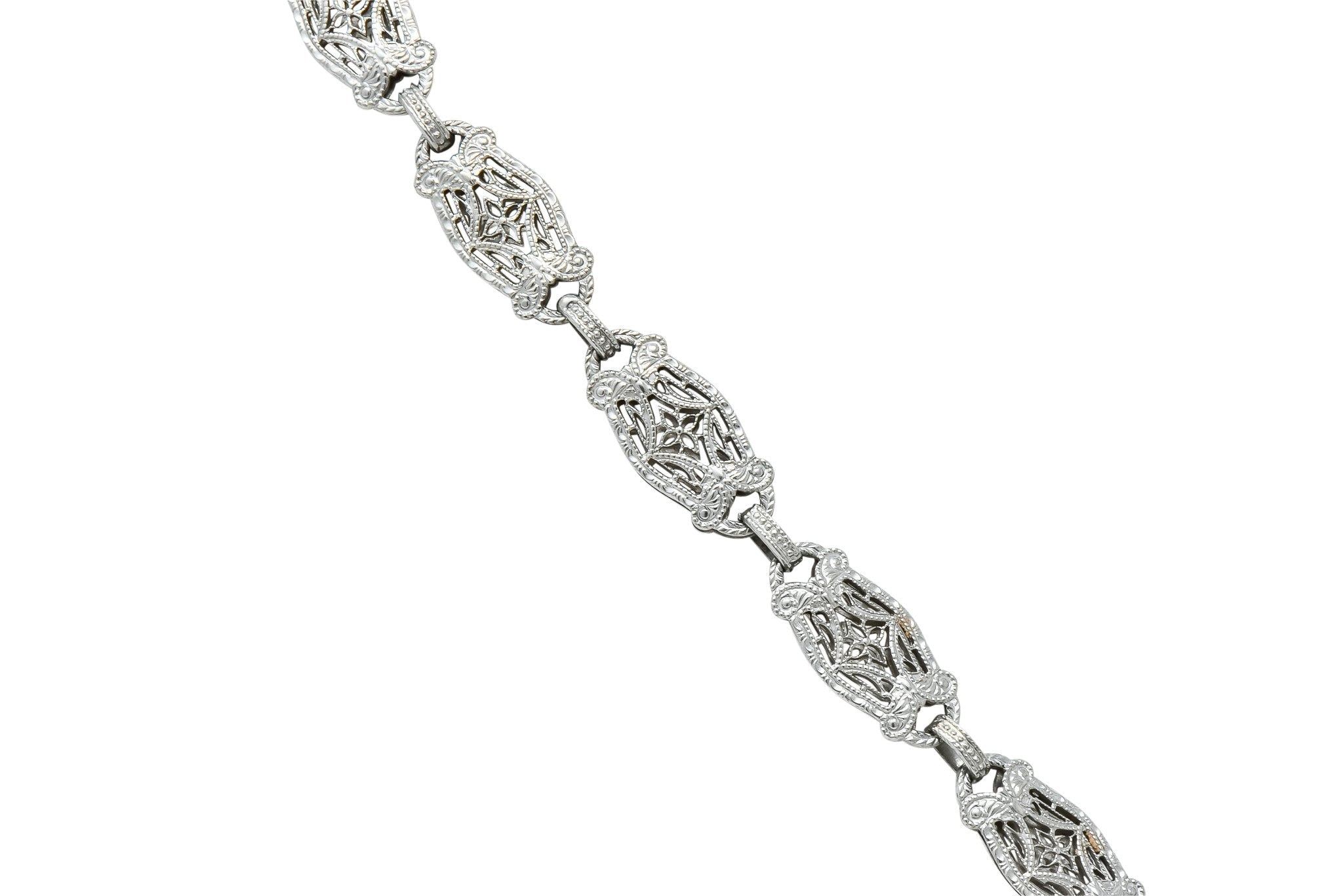 1920s Art Deco Camphor Glass Diamond 14 Karat White Gold Drop Necklace - Wilson's Estate Jewelry