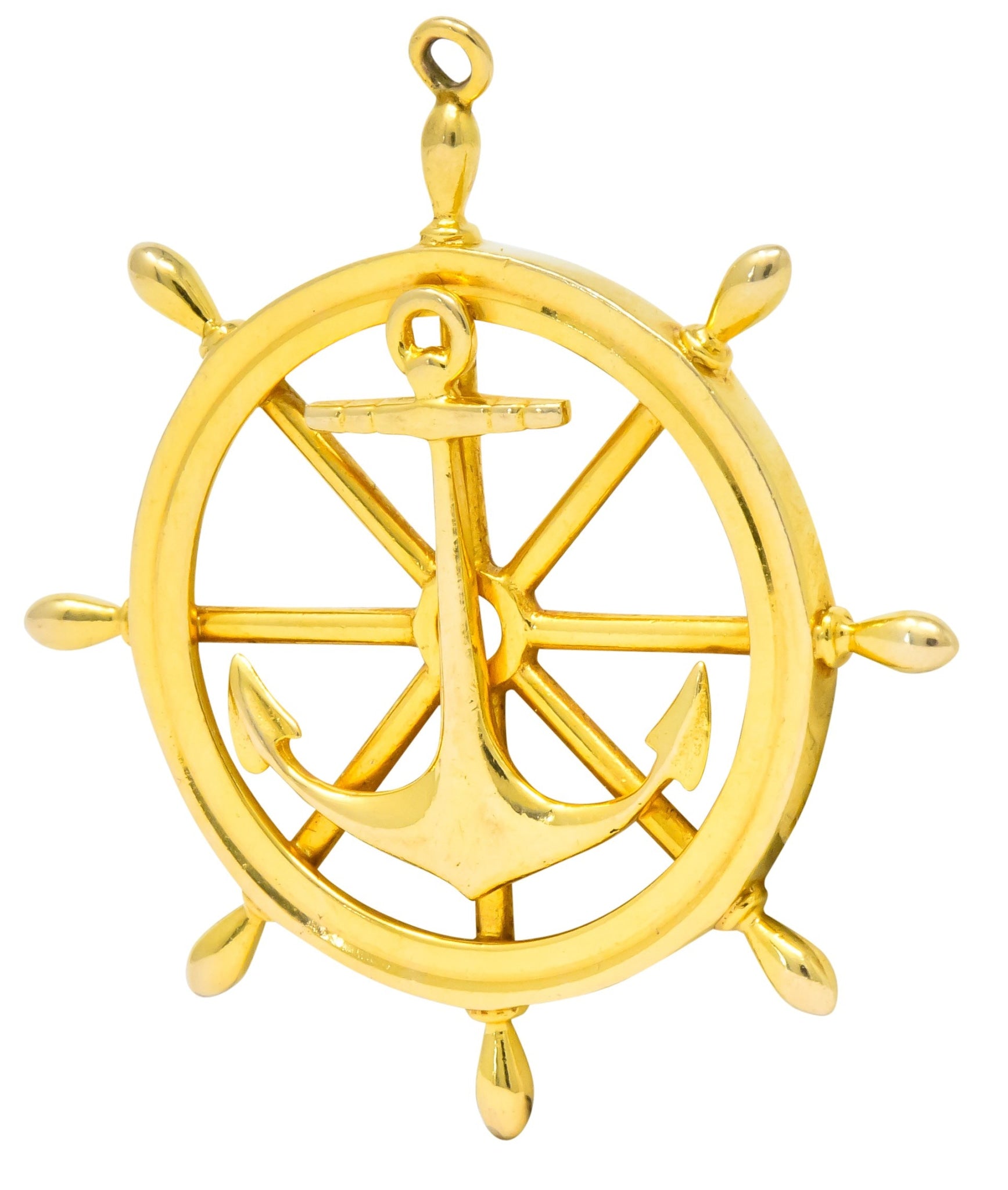 1950's Ship's Wheel 14 Karat Yellow Gold Nautical Pendant - Wilson's Estate Jewelry