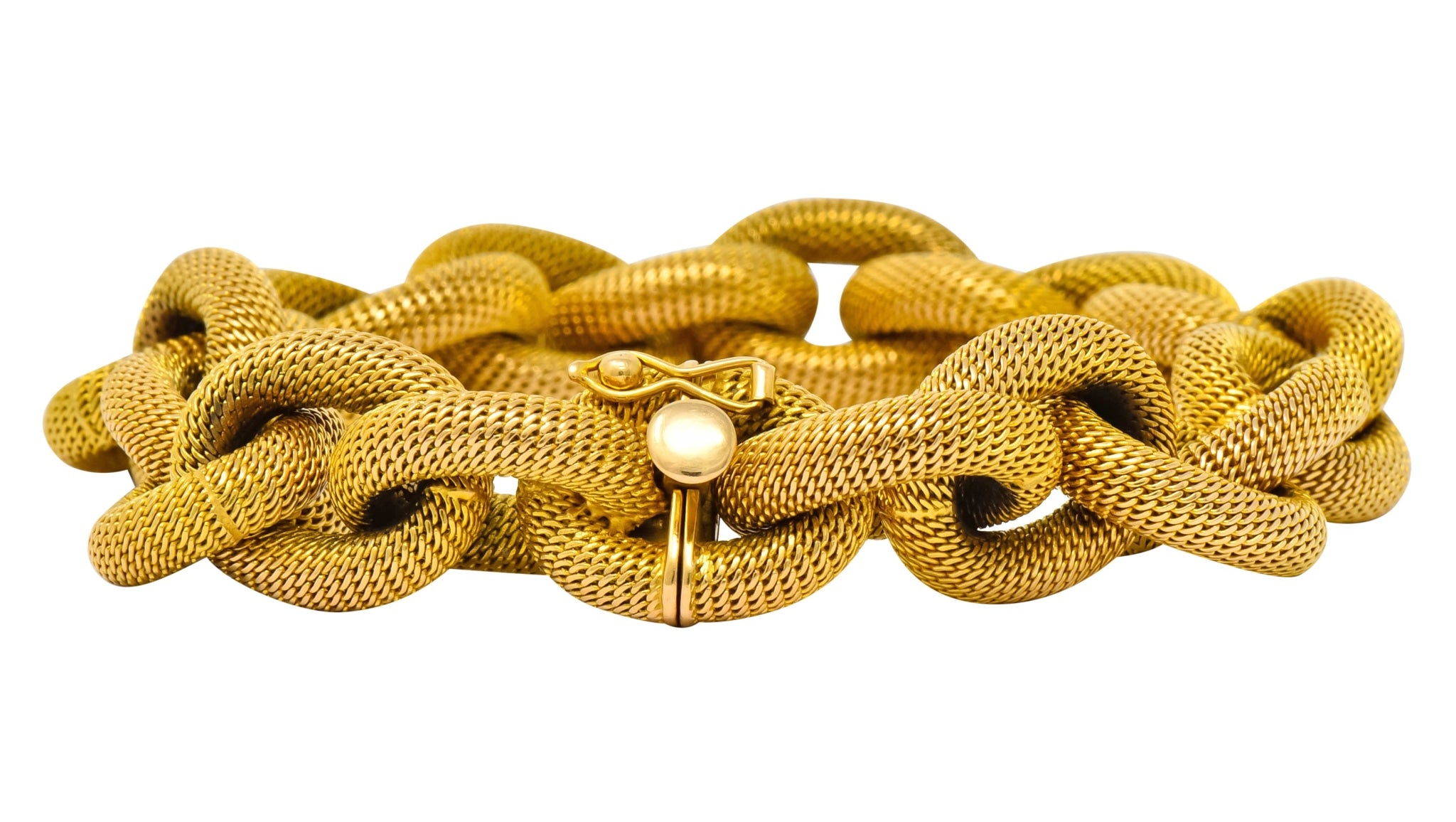 1970's Vintage Italian 18 Karat Gold Large Mesh Link Bracelet - Wilson's Estate Jewelry