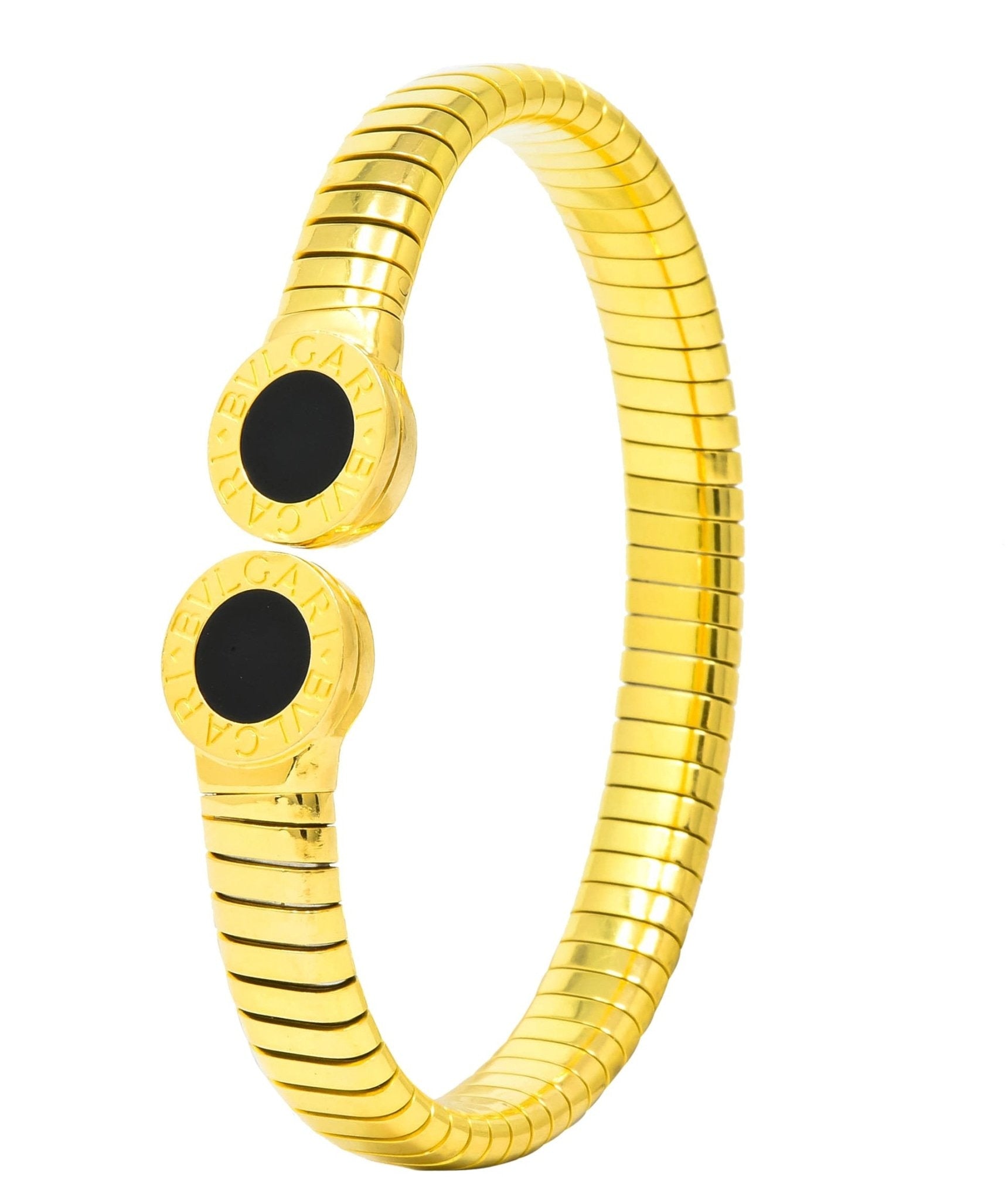 1980 Bulgari Tubogas 18 Karat Gold Black Onyx Bracelet - Wilson's Estate Jewelry