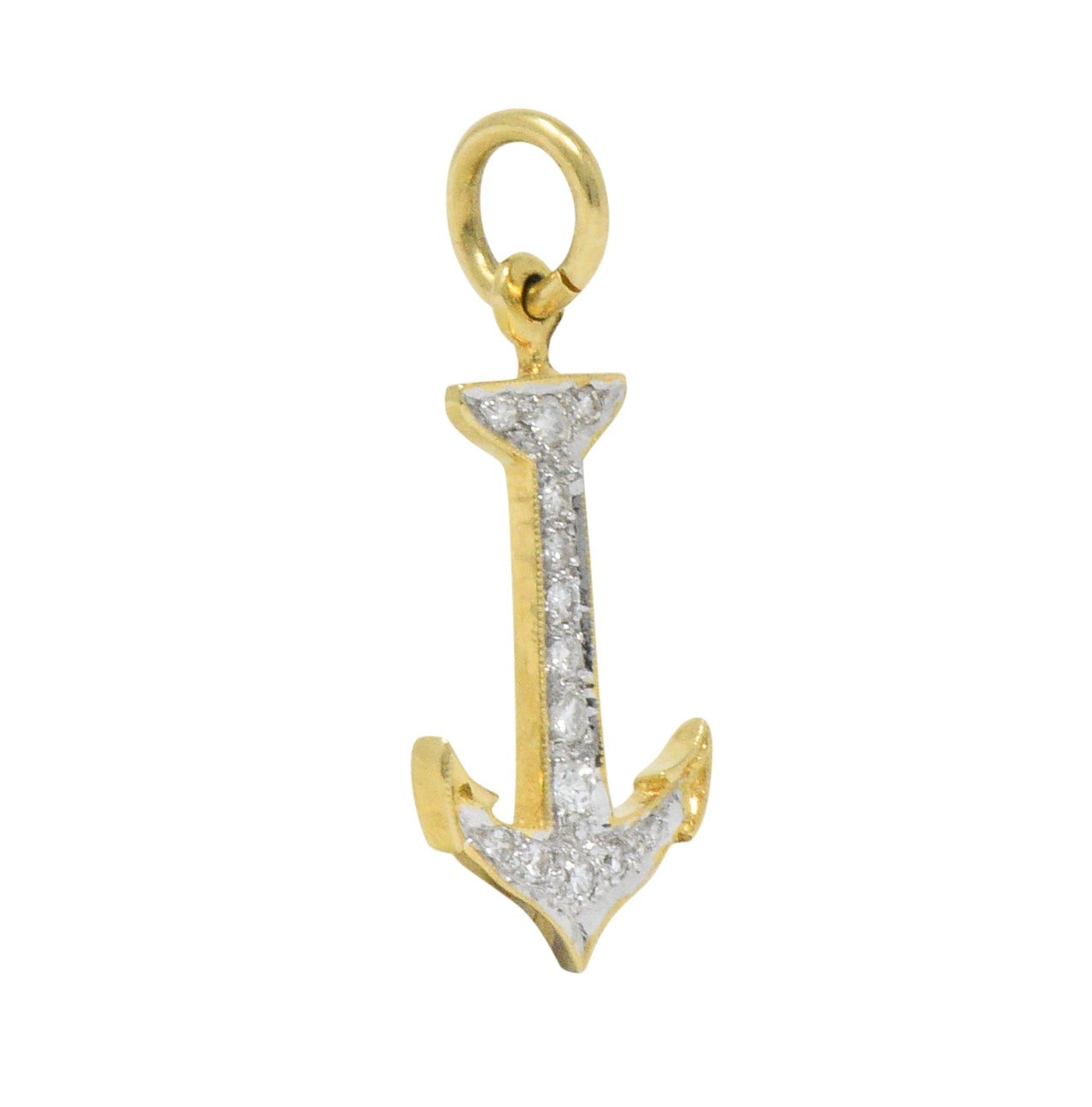 1980's 0.28 CTW Diamond 18 Karat Gold Anchor Charm Wilson's Estate Jewelry