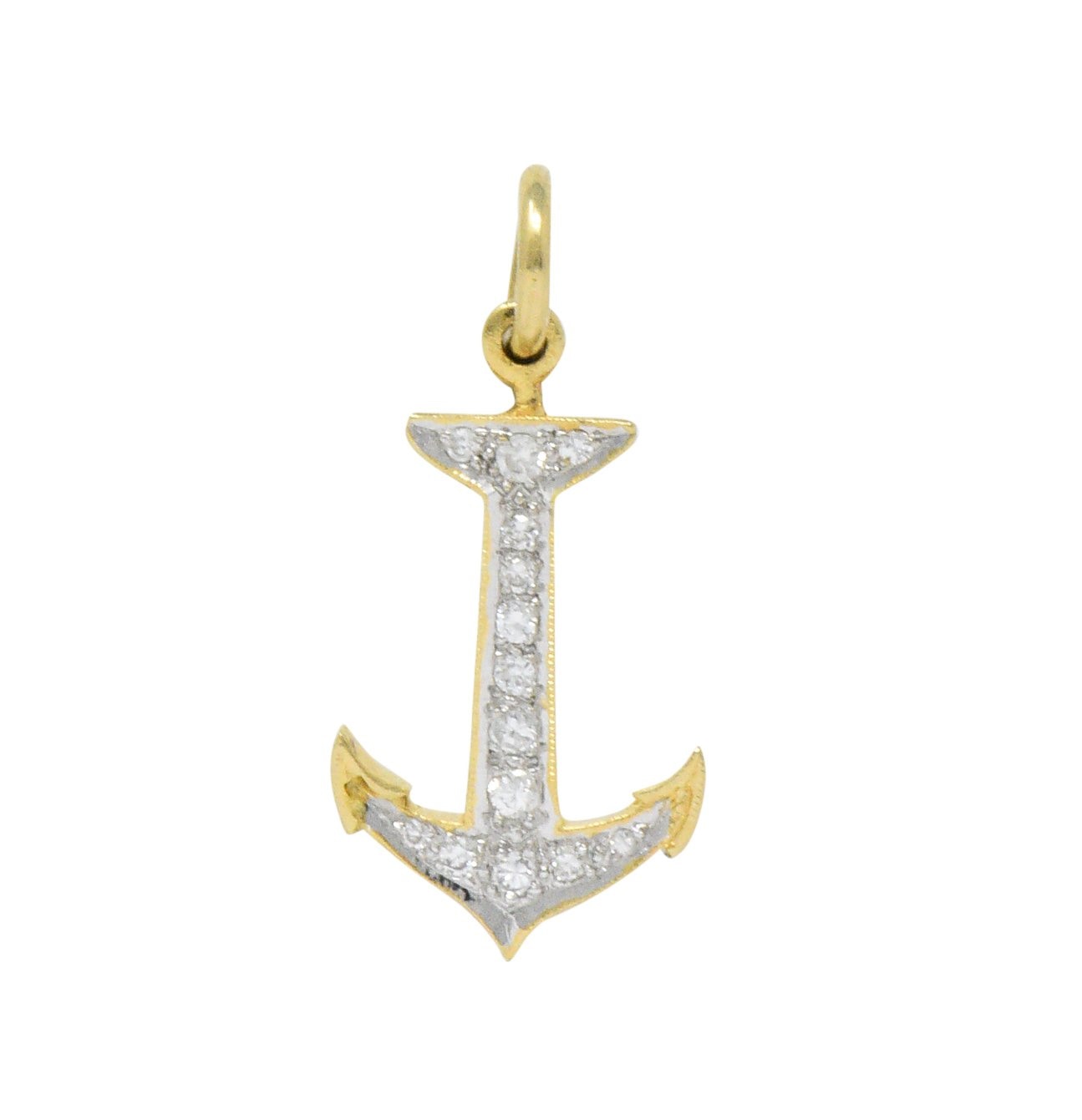1980's 0.28 CTW Diamond 18 Karat Gold Anchor Charm Wilson's Estate Jewelry