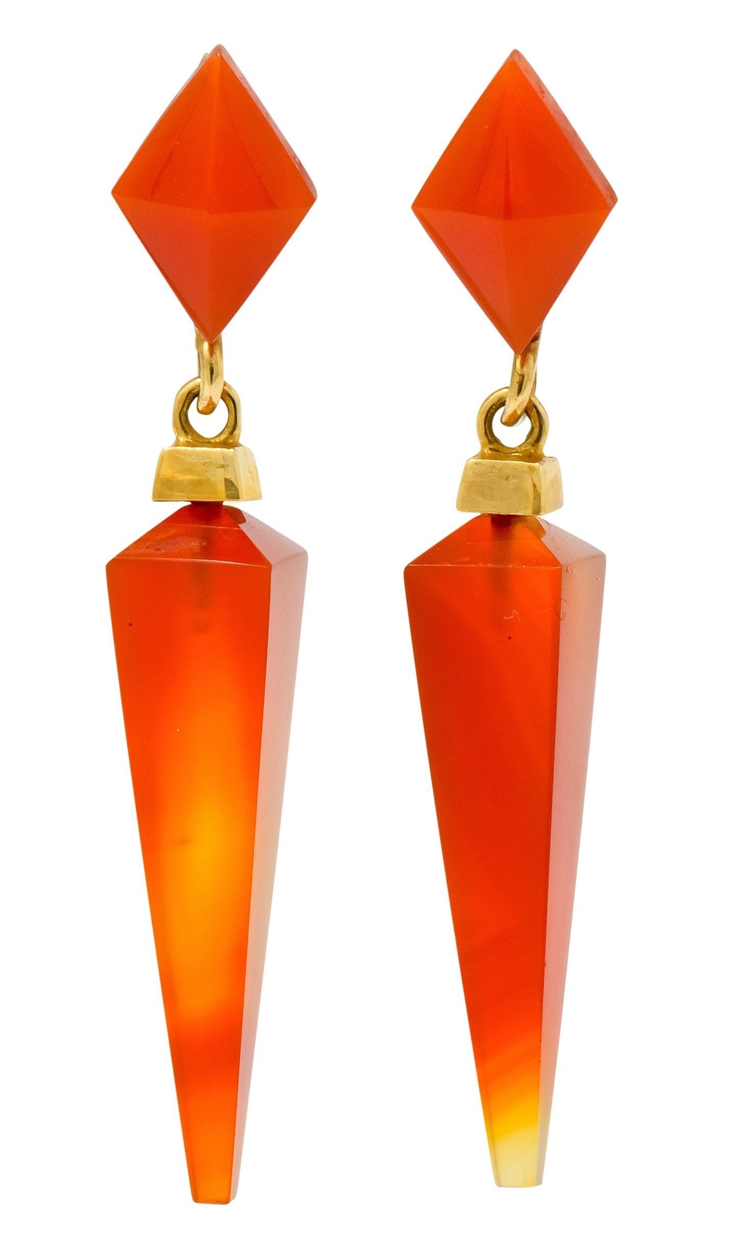 1980's Vintage Carnelian 14 Karat Gold Pyramidal Drop Earrings - Wilson's Estate Jewelry