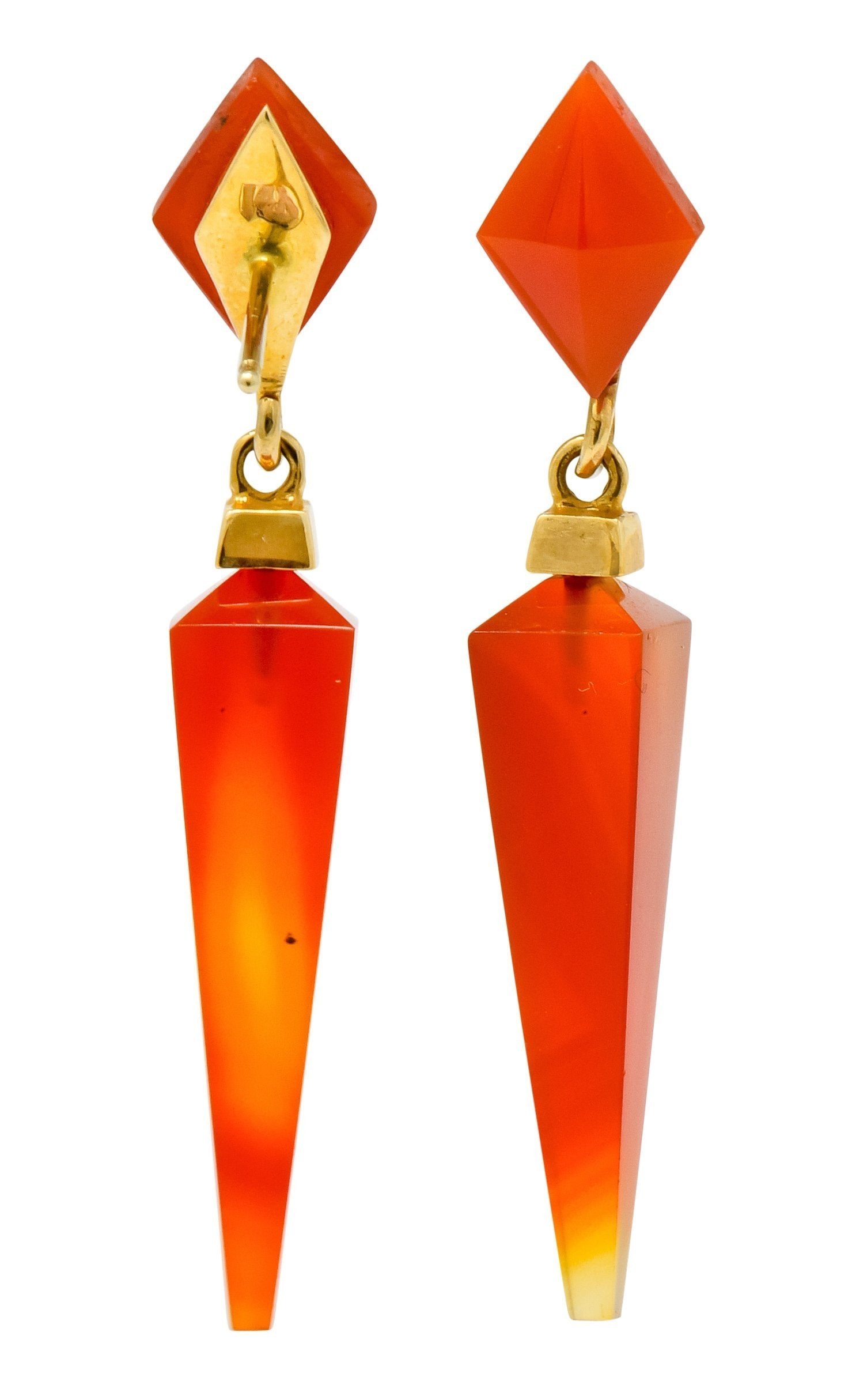 1980's Vintage Carnelian 14 Karat Gold Pyramidal Drop Earrings - Wilson's Estate Jewelry