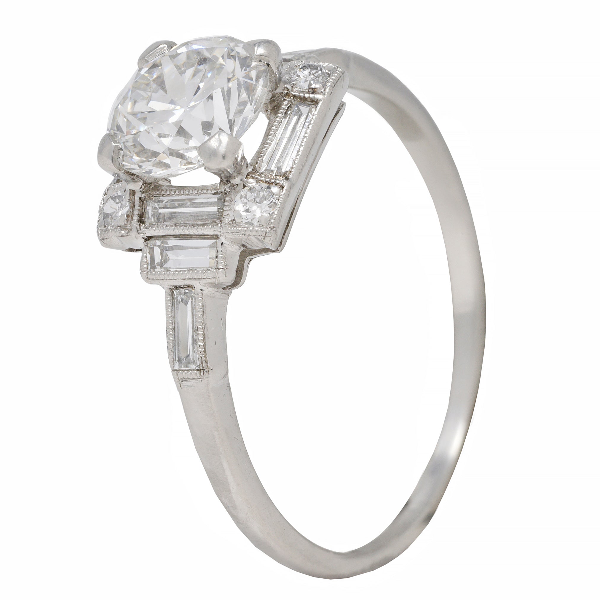 Art Deco 1.77 CTW Diamond Platinum Square Cluster Vintage Engagement Ring
