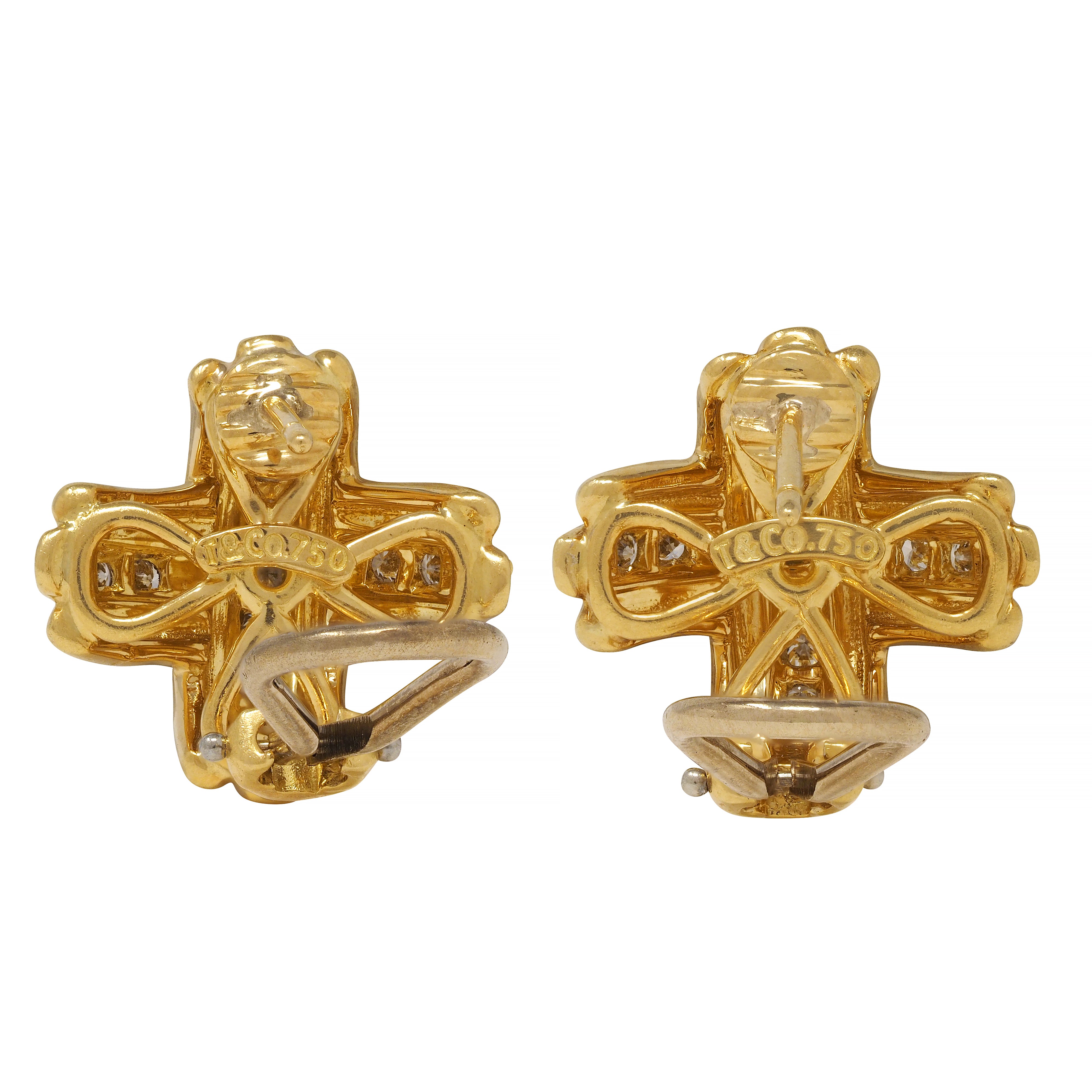 Tiffany & Co. 1990's 0.90 CTW Diamond 18 Karat Yellow Gold Signature X Earrings