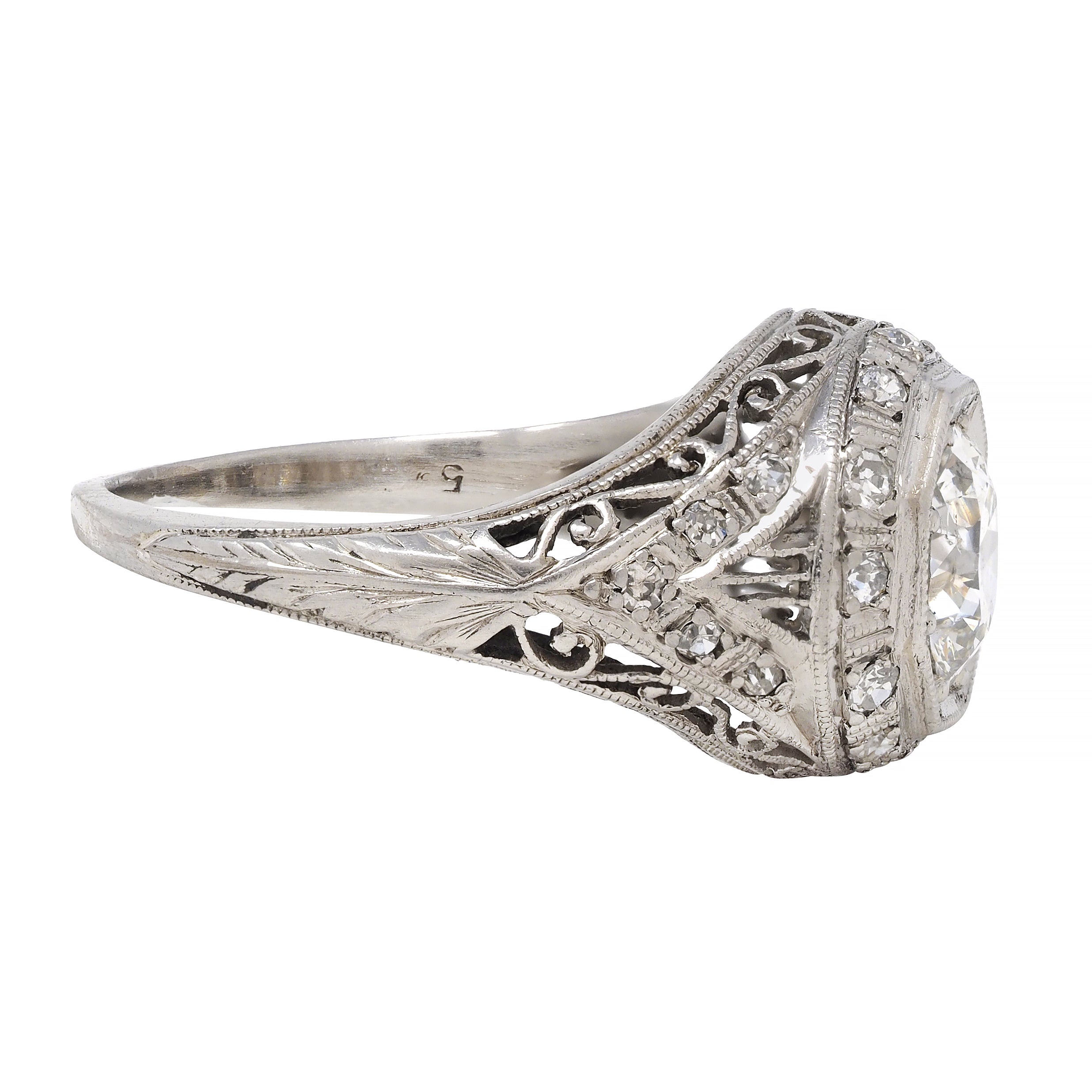 Art Deco 1.30 CTW Diamond Platinum Octagonal Bombay Vintage Engagement Ring