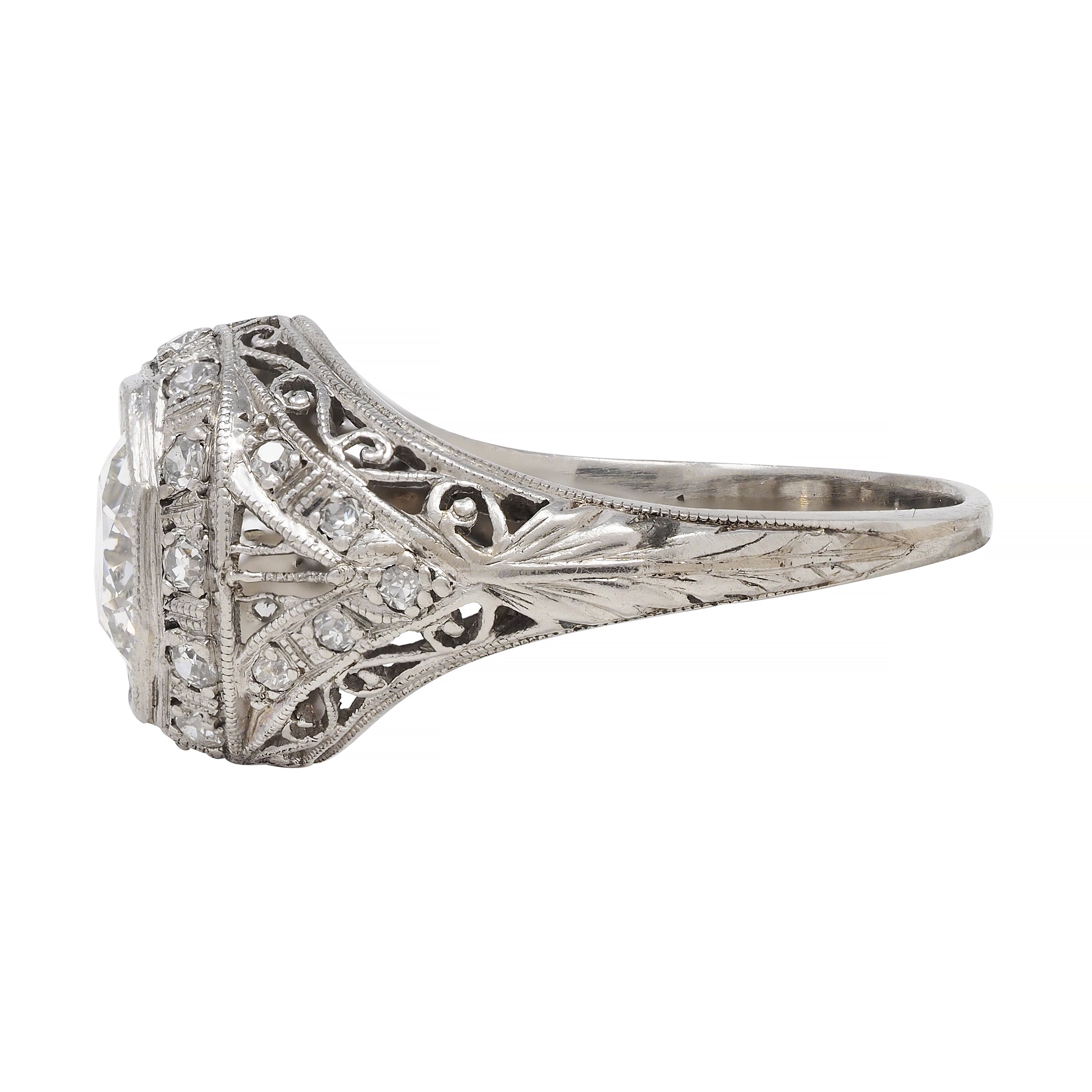 Art Deco 1.30 CTW Diamond Platinum Octagonal Bombay Vintage Engagement Ring