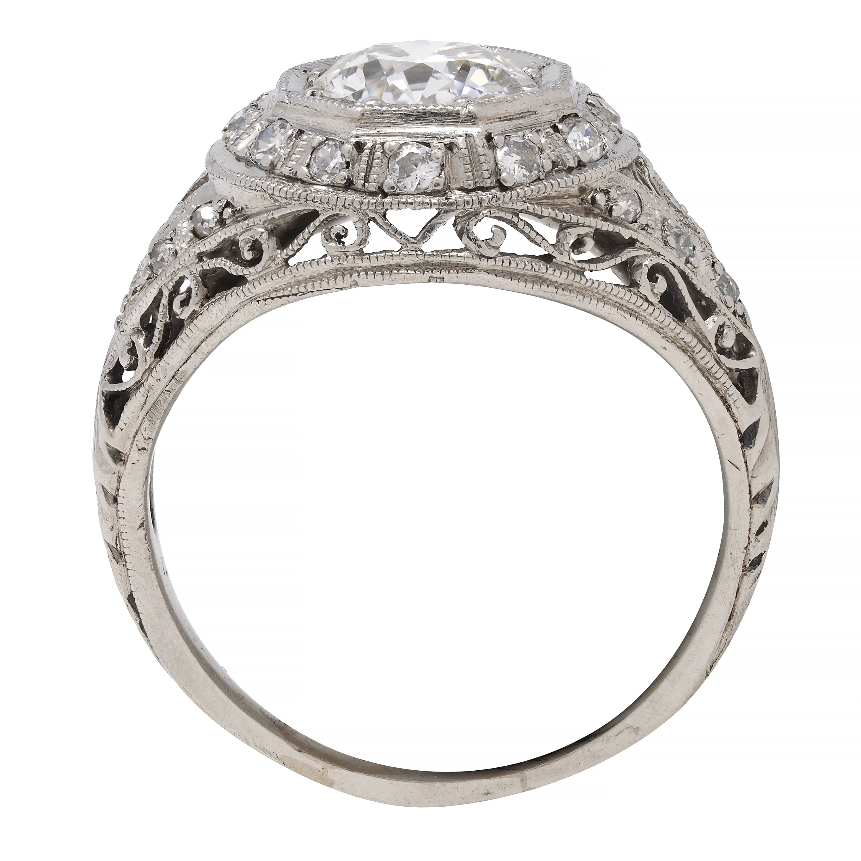 Art Deco 1.30 CTW Diamond Platinum Octagonal Bombay Vintage Engagement Ring