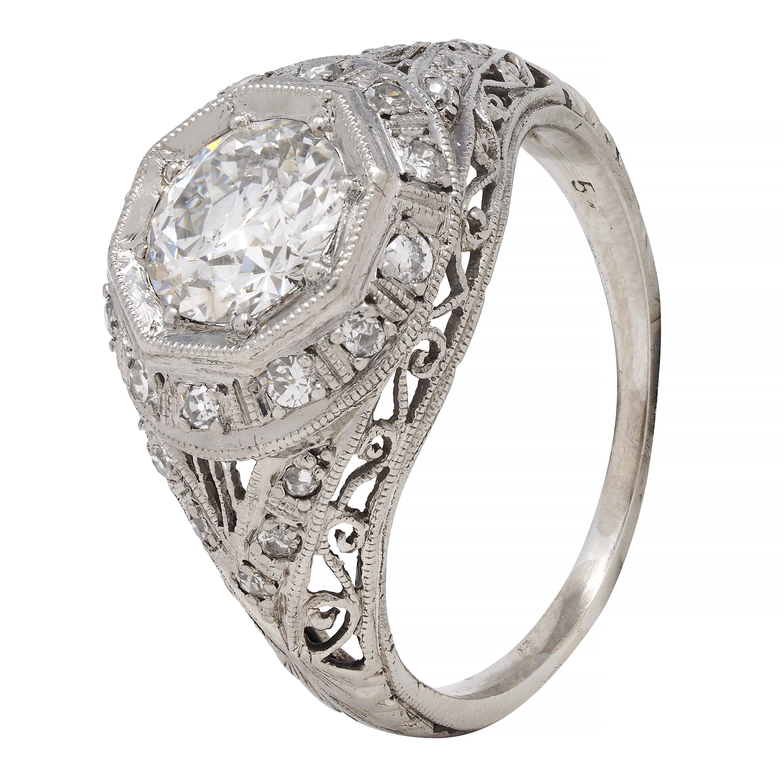 Art Deco 1.30 CTW Diamond Platinum Octagonal Bombay Vintage Engagement Ring