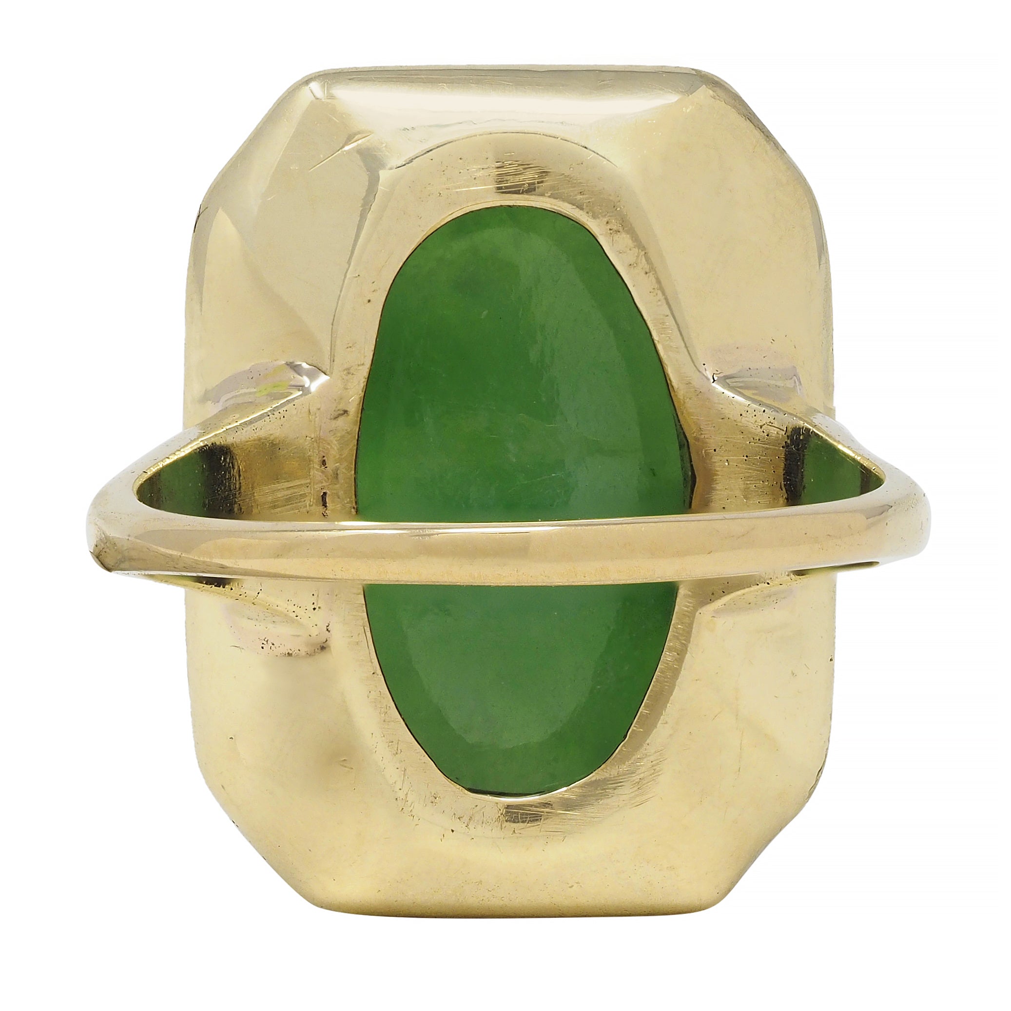 Art Deco Jade Cabochon Enamel 14 Karat Yellow Gold Dinner Ring