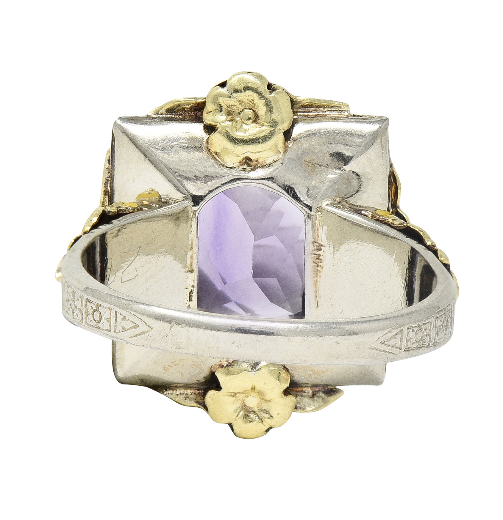 Art Deco Amethyst Enamel 14 Karat Two-Tone Gold Orange Blossom Vintage Ring