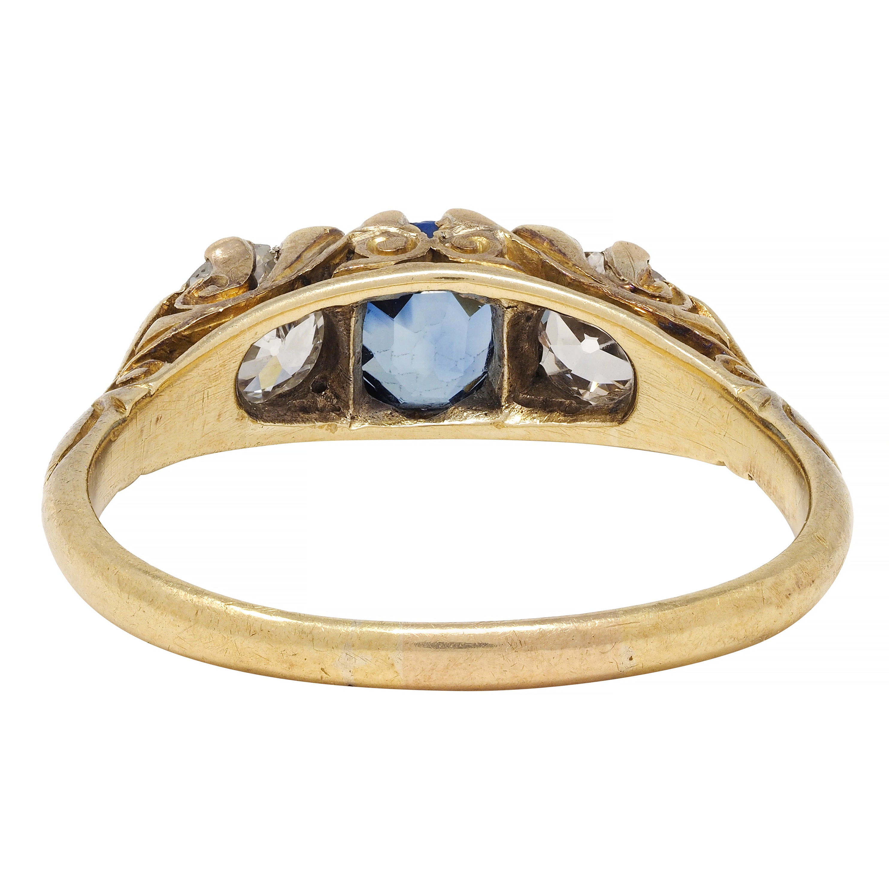 Victorian 3.70 CTW Sapphire Diamond 18 Karat Gold Antique Three Stone Ring
