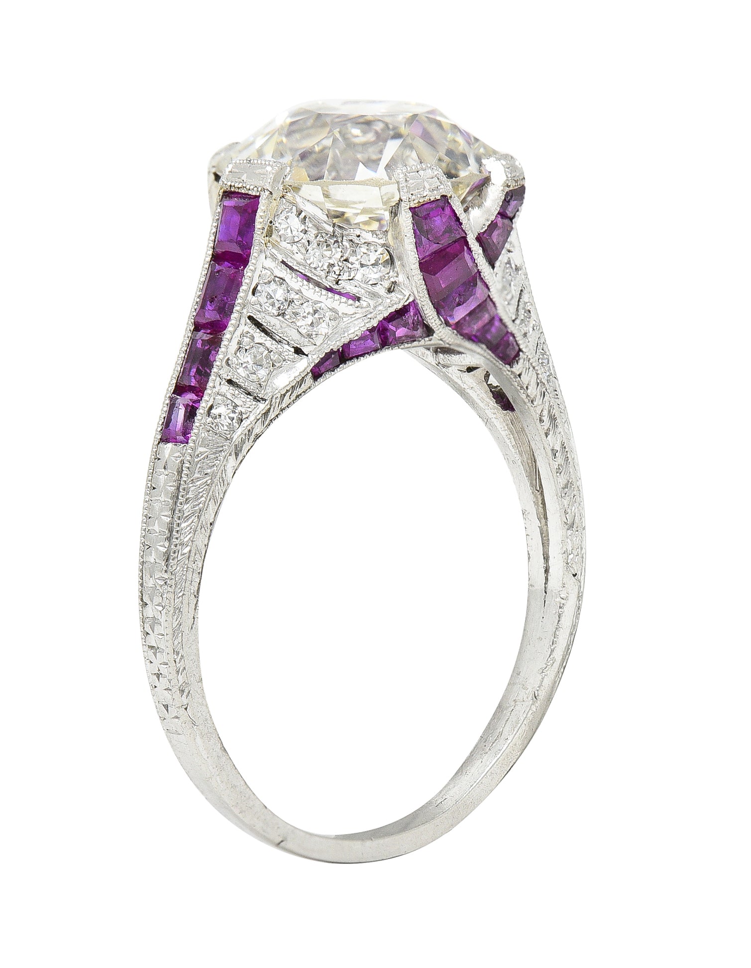 Art Deco 6.43 CTW Old European Diamond Ruby Platinum X Engagement Ring GIA