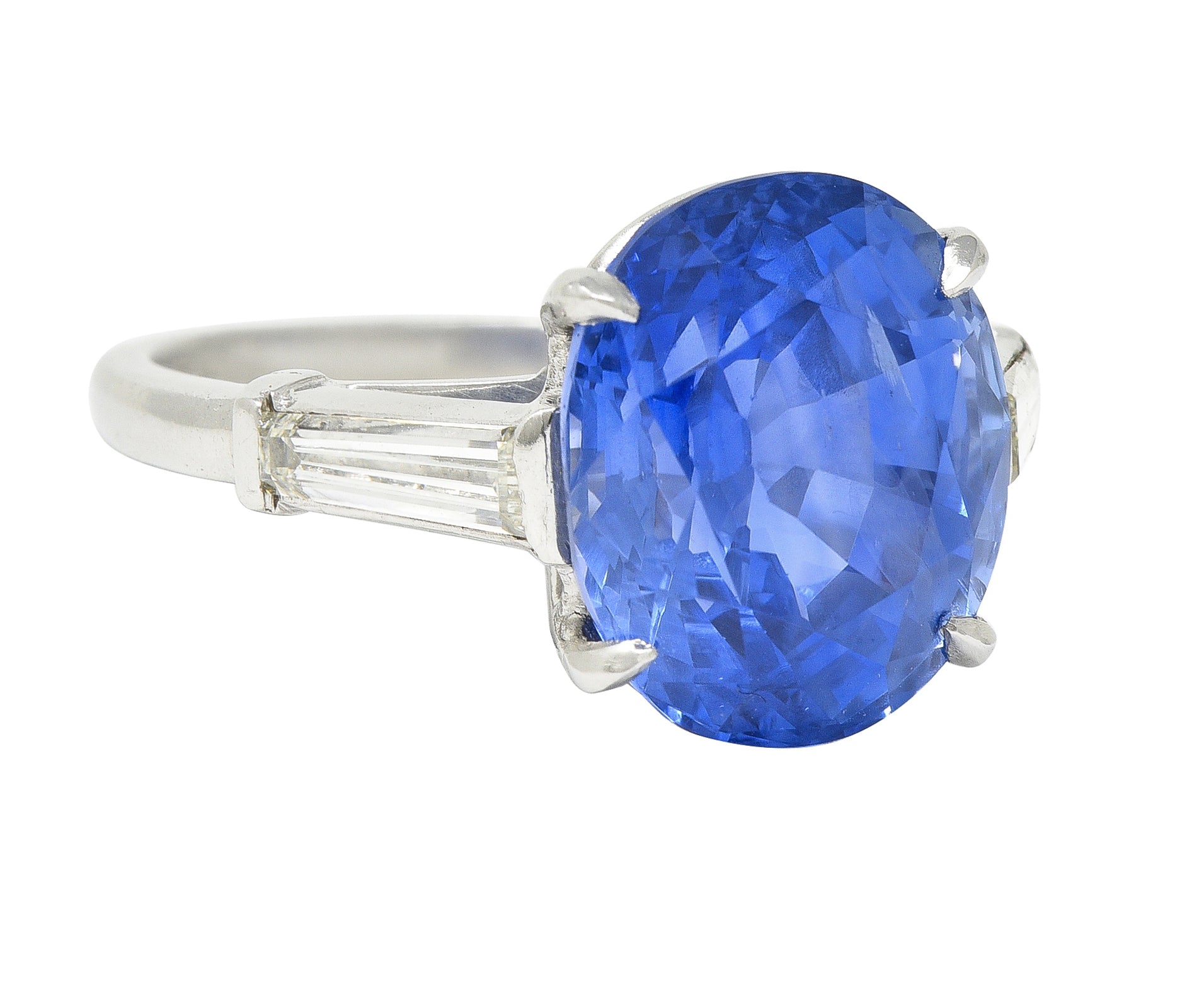 Vintage 9.19 CTW No Heat Ceylon Sapphire Diamond Platinum Three Stone Ring GIA