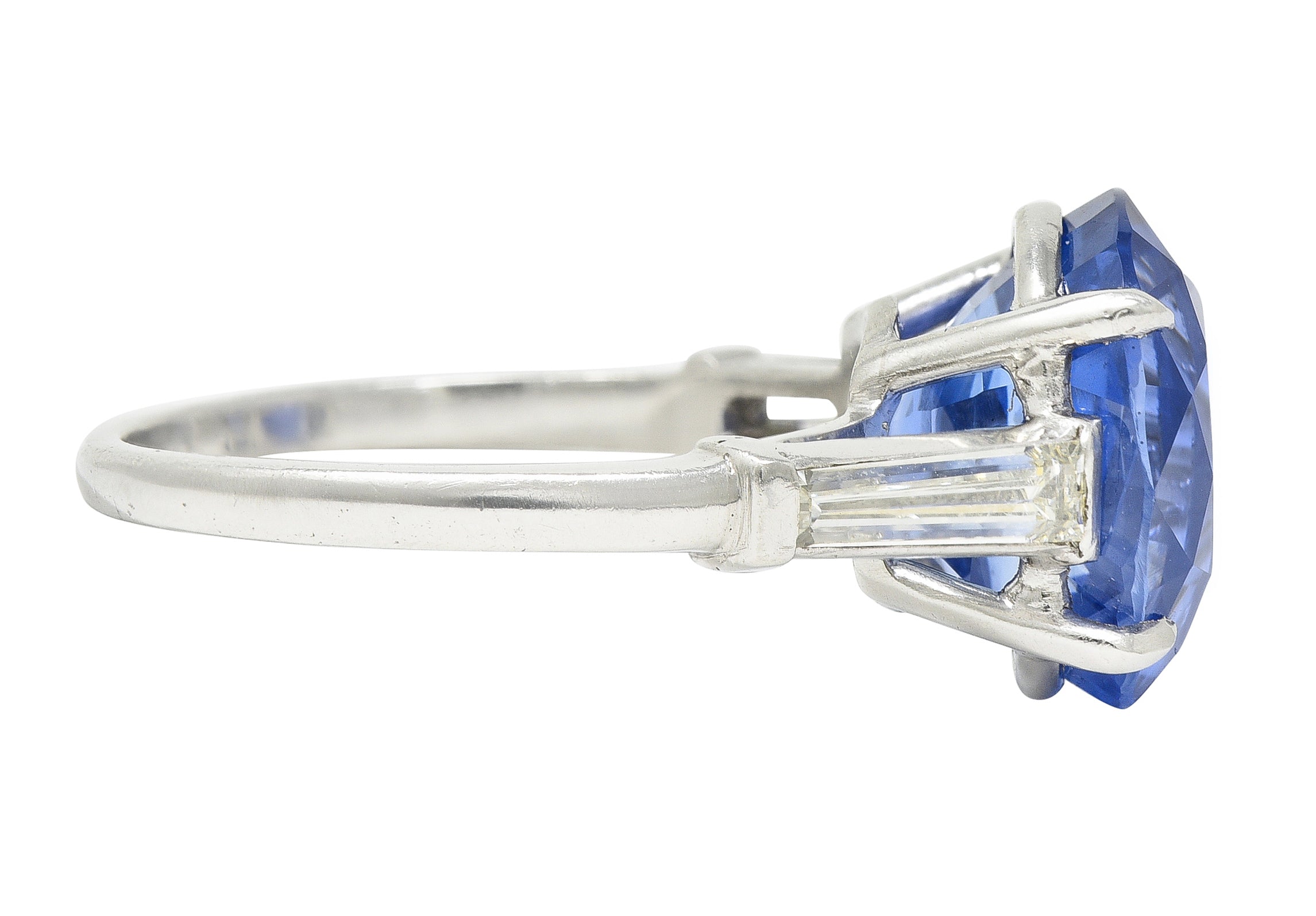 Vintage 9.19 CTW No Heat Ceylon Sapphire Diamond Platinum Three Stone Ring GIA