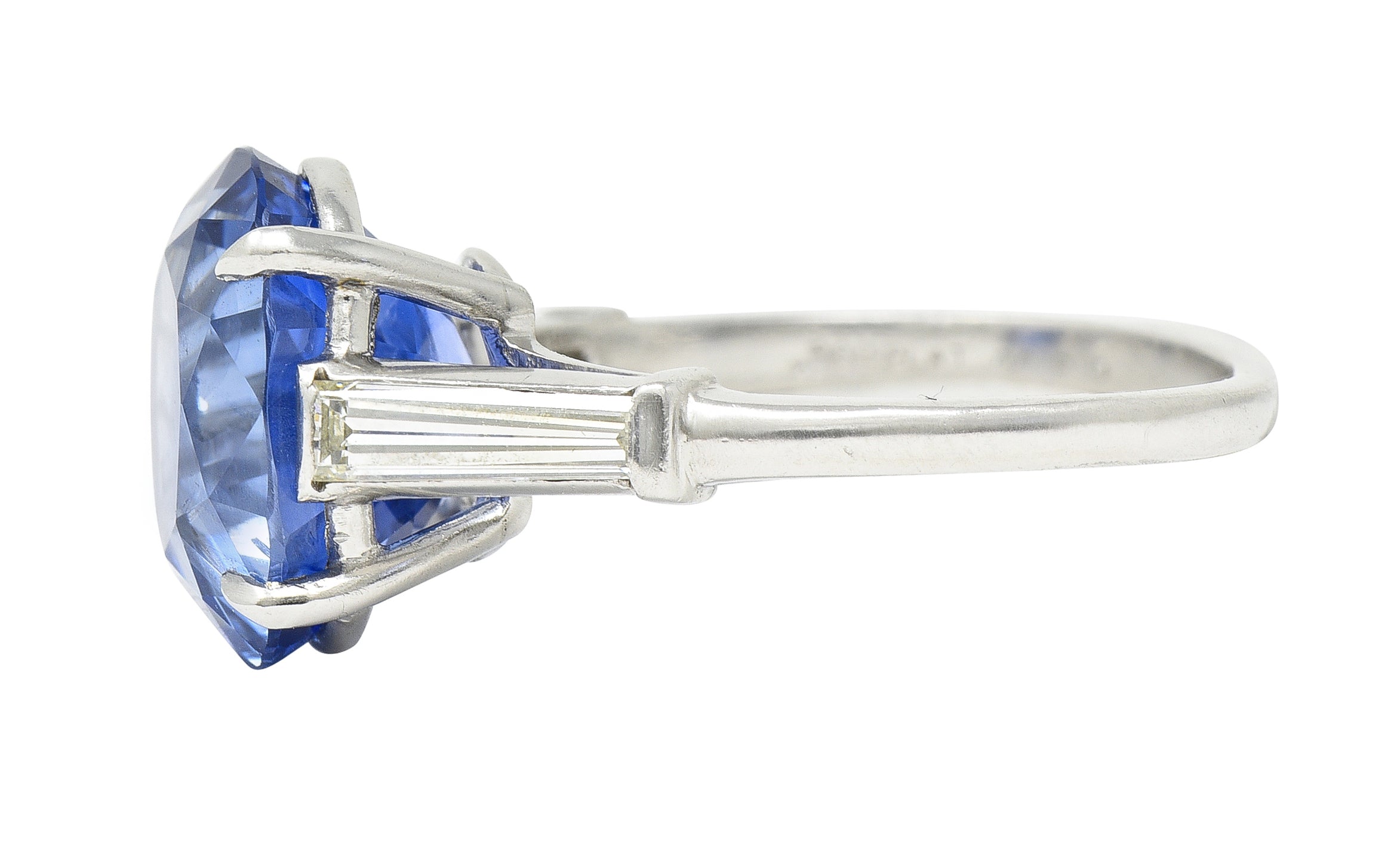 Vintage 9.19 CTW No Heat Ceylon Sapphire Diamond Platinum Three Stone Ring GIA