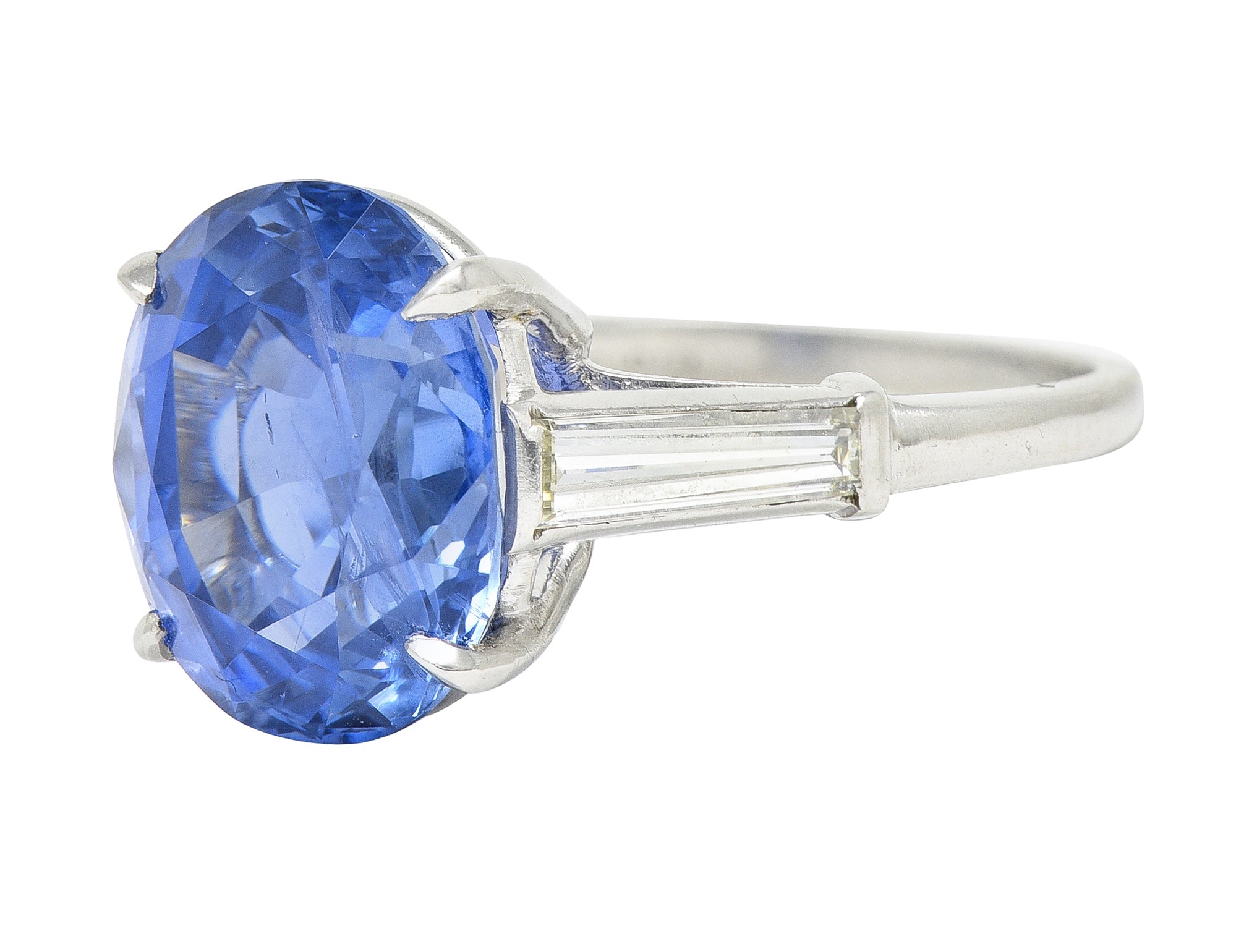 Vintage 9.19 CTW No Heat Ceylon Sapphire Diamond Platinum Three Stone Ring GIA