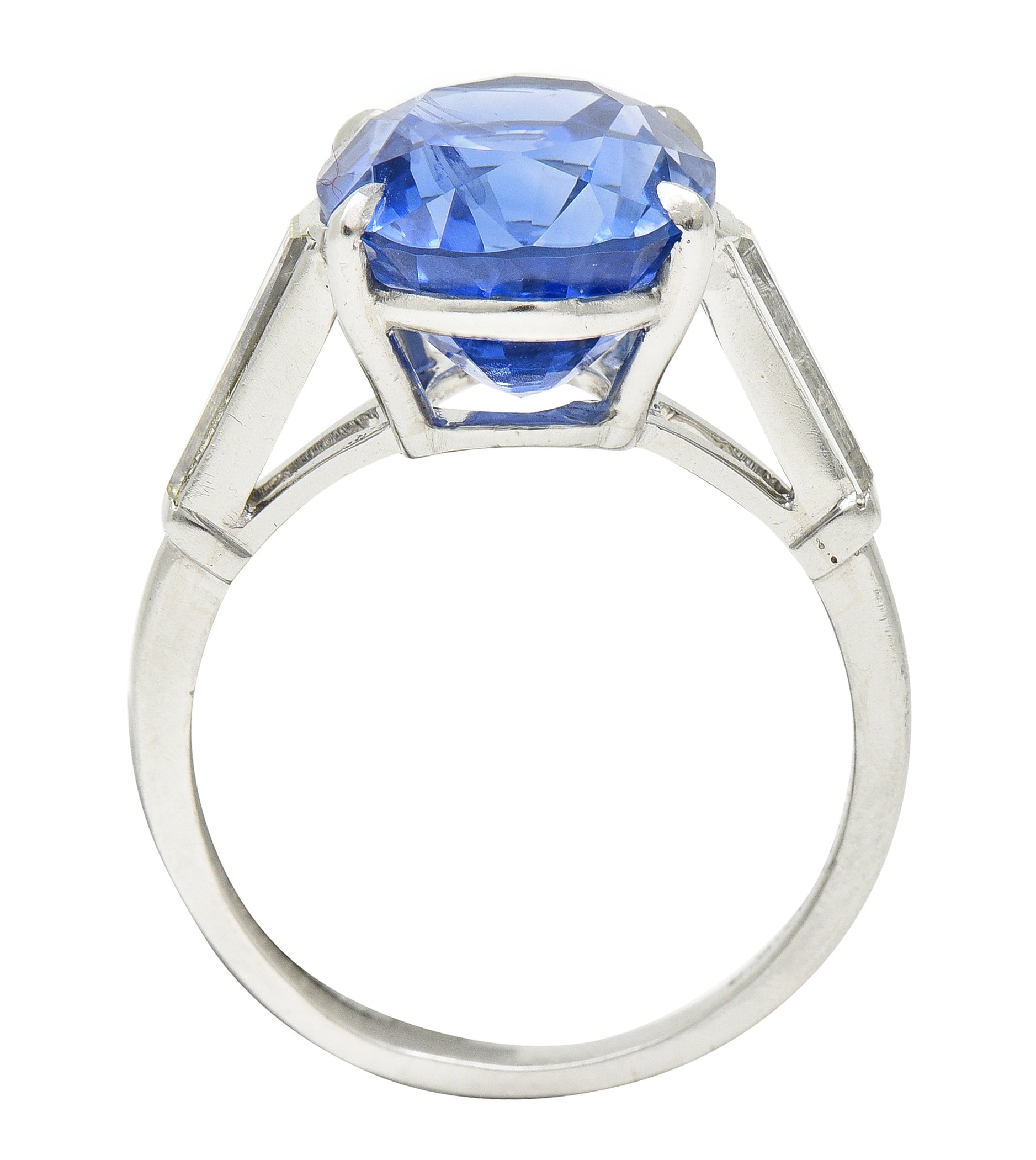 Vintage 9.19 CTW No Heat Ceylon Sapphire Diamond Platinum Three Stone Ring GIA