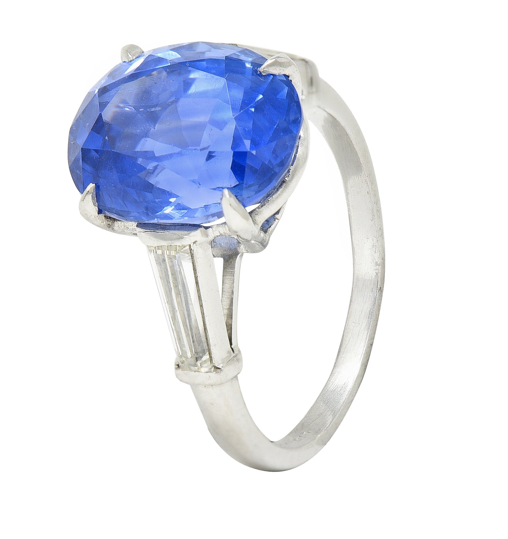 Vintage 9.19 CTW No Heat Ceylon Sapphire Diamond Platinum Three Stone Ring GIA