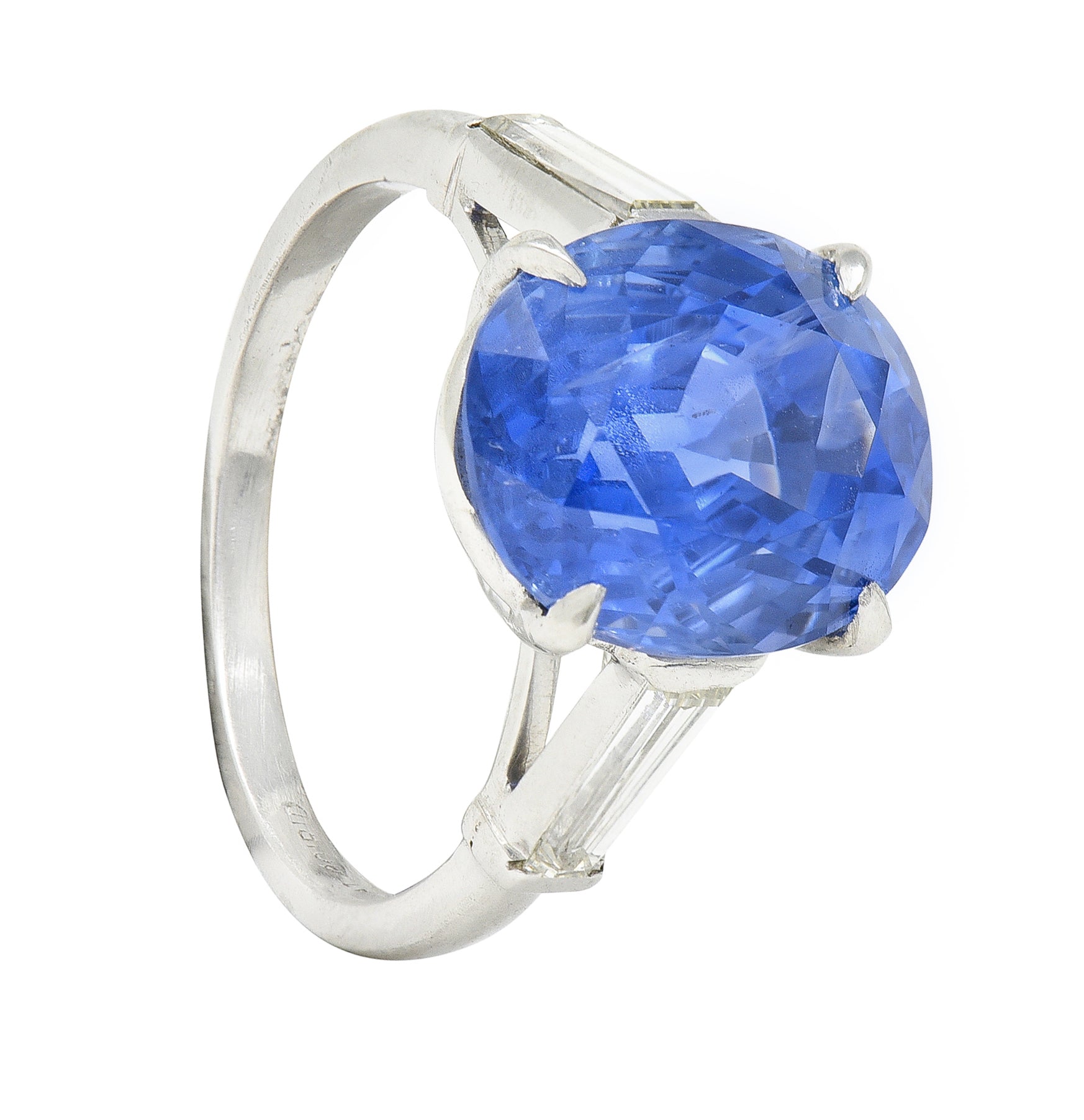 Vintage 9.19 CTW No Heat Ceylon Sapphire Diamond Platinum Three Stone Ring GIA