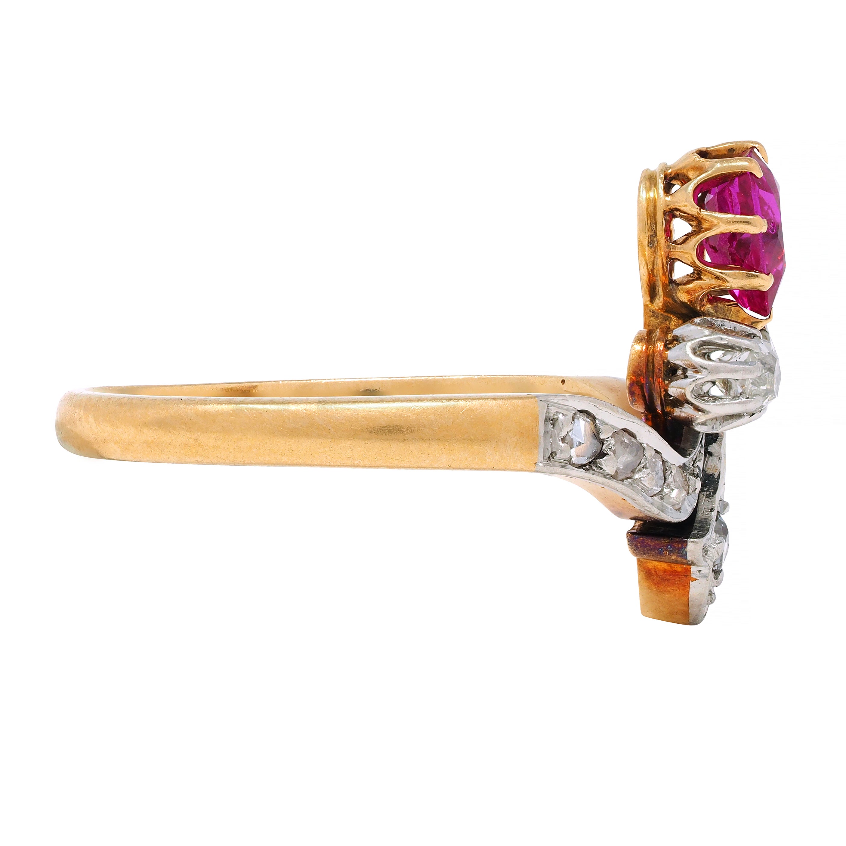 French Victorian 0.65 Ruby Diamond Platinum 18 Karat Gold Fleur-De-Lis Ring