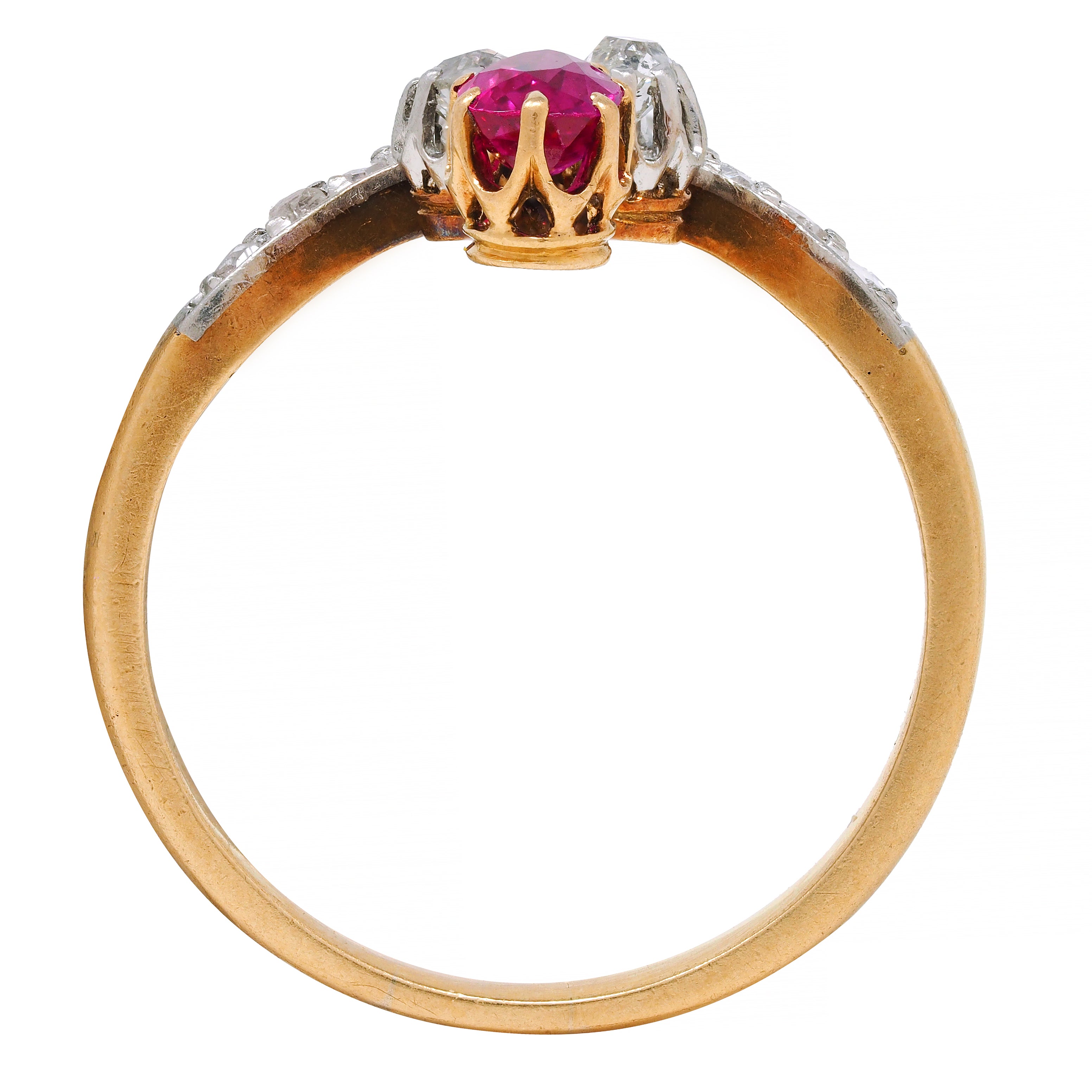 French Victorian 0.65 Ruby Diamond Platinum 18 Karat Gold Fleur-De-Lis Ring