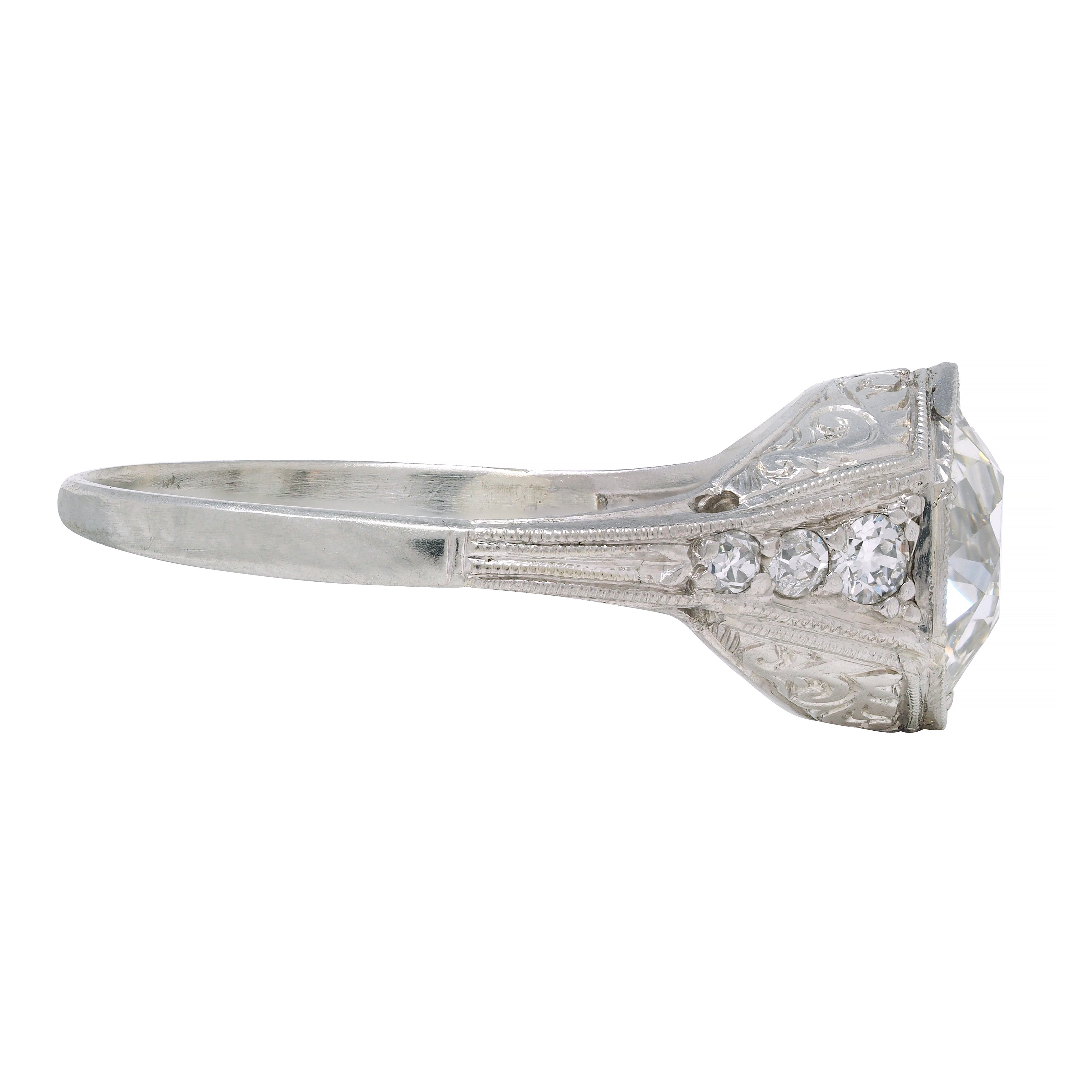Art Deco 1.53 CTW Diamond Platinum Hexagonal Vintage Engagement Ring GIA