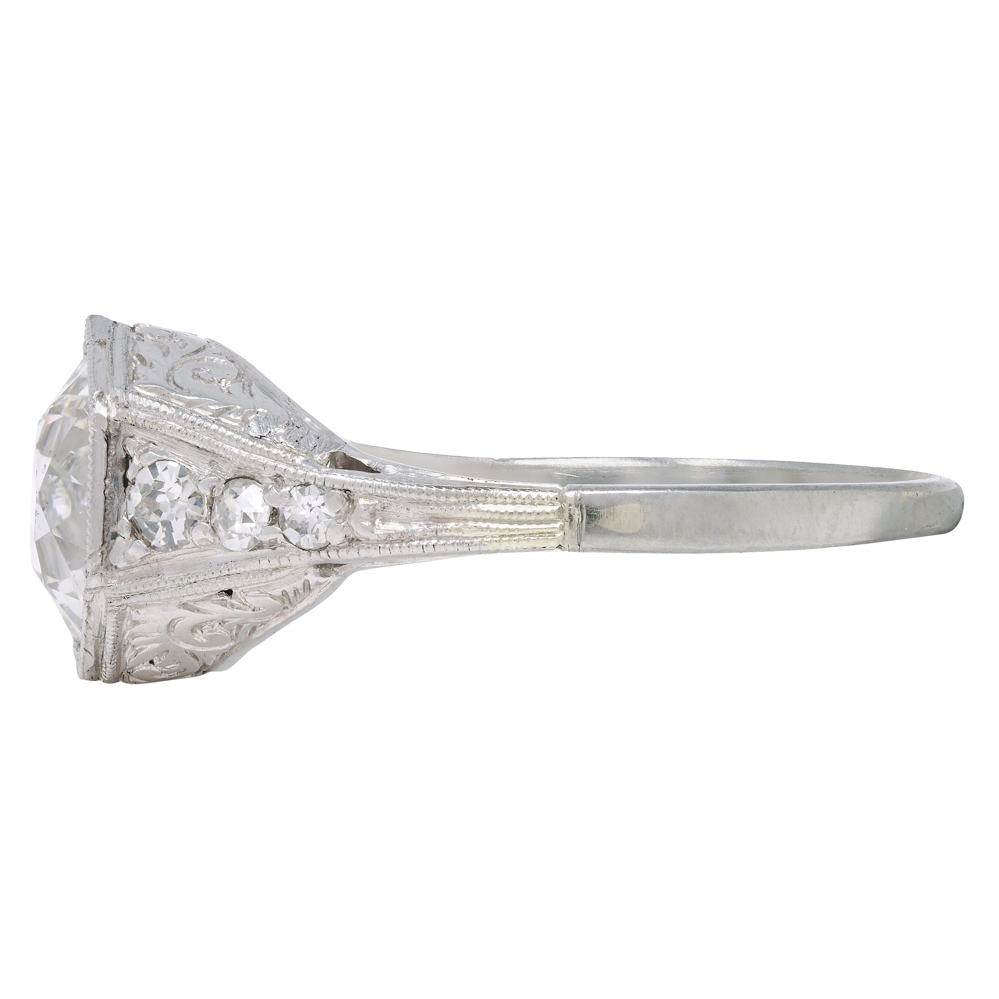 Art Deco 1.53 CTW Diamond Platinum Hexagonal Vintage Engagement Ring GIA