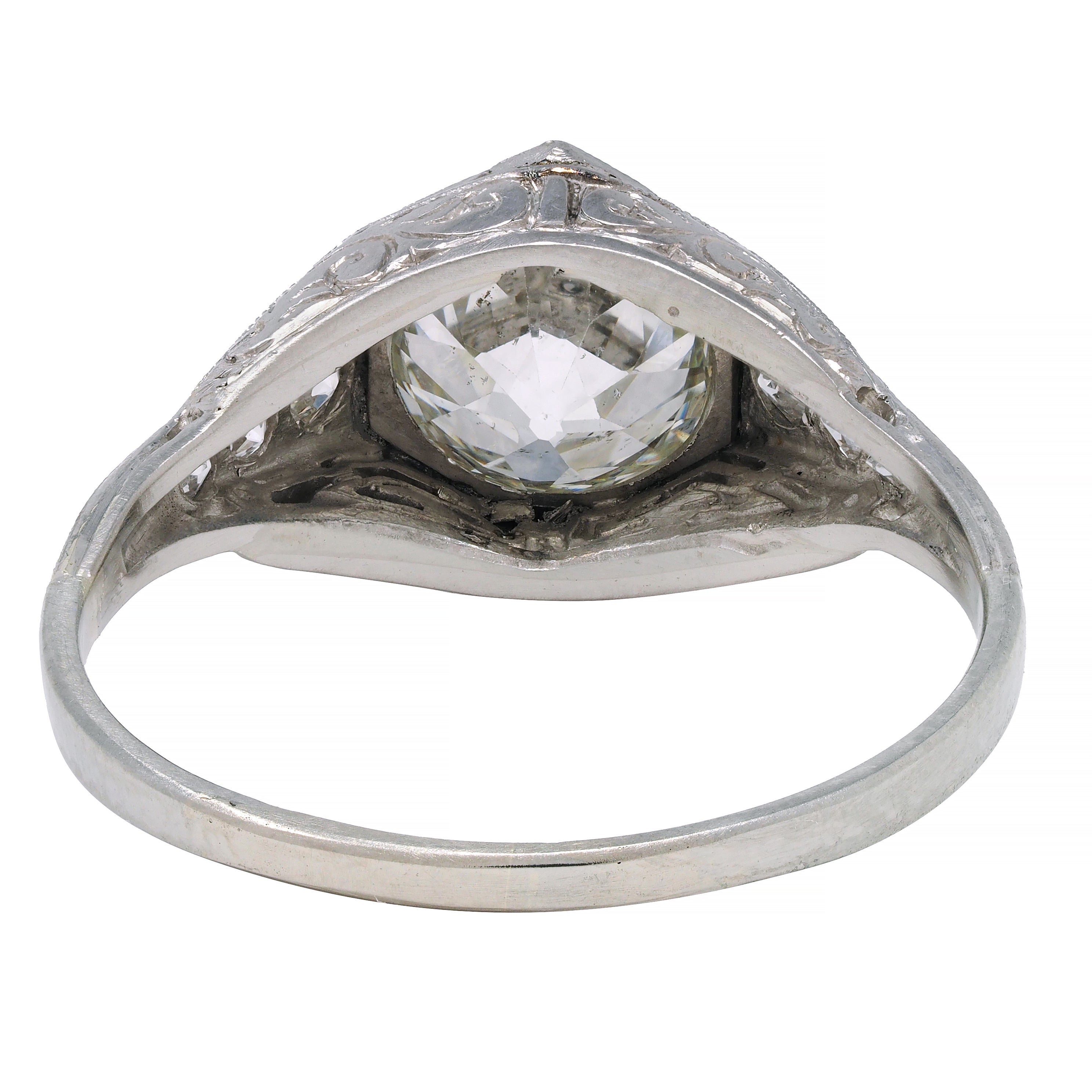 Art Deco 1.53 CTW Diamond Platinum Hexagonal Vintage Engagement Ring GIA