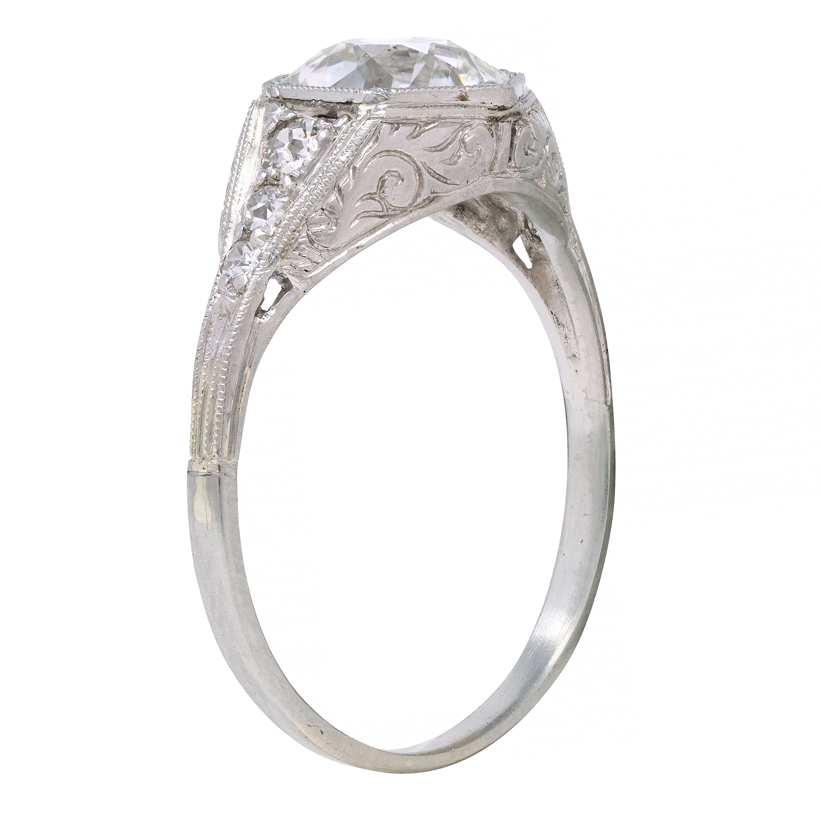 Art Deco 1.53 CTW Diamond Platinum Hexagonal Vintage Engagement Ring GIA