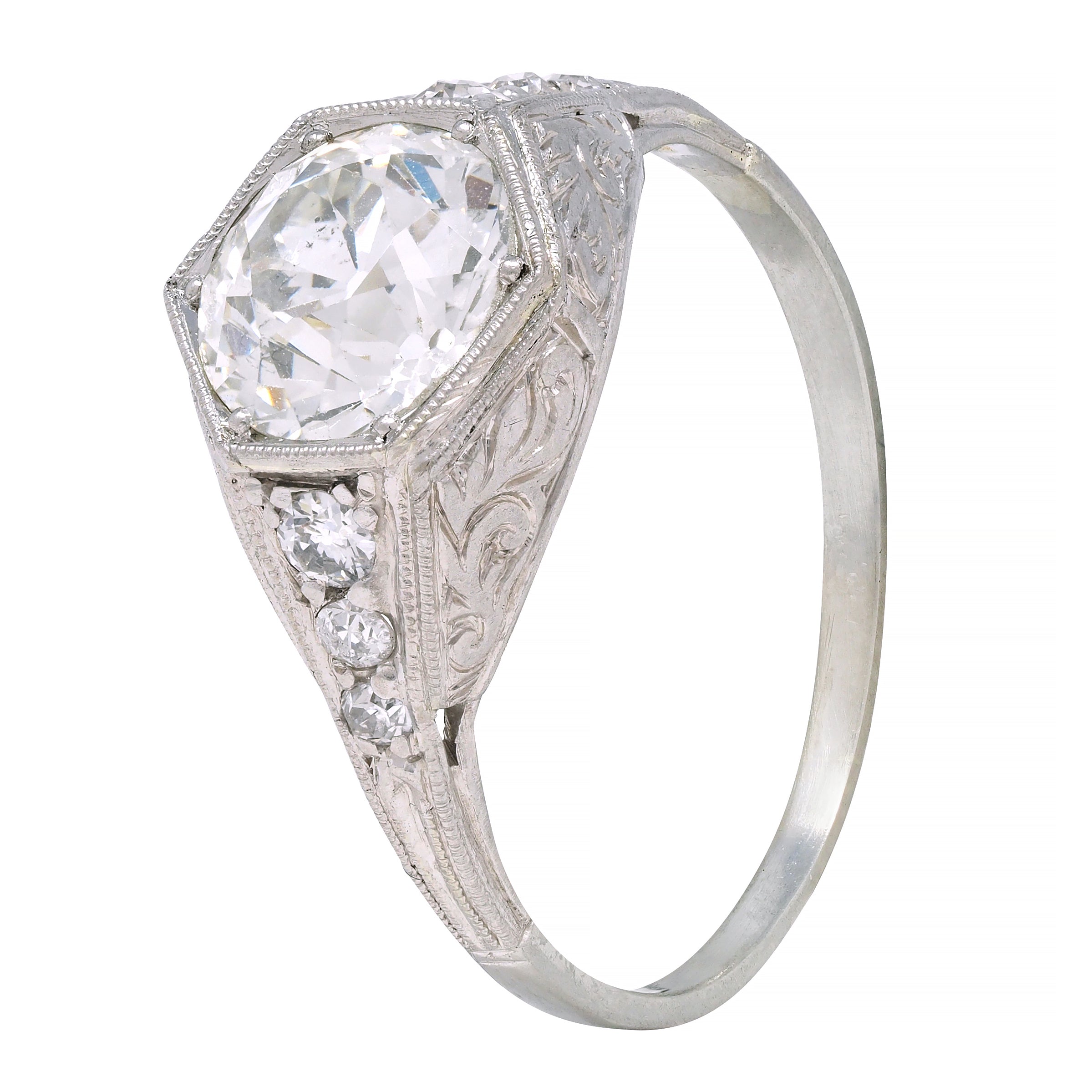 Art Deco 1.53 CTW Diamond Platinum Hexagonal Vintage Engagement Ring GIA