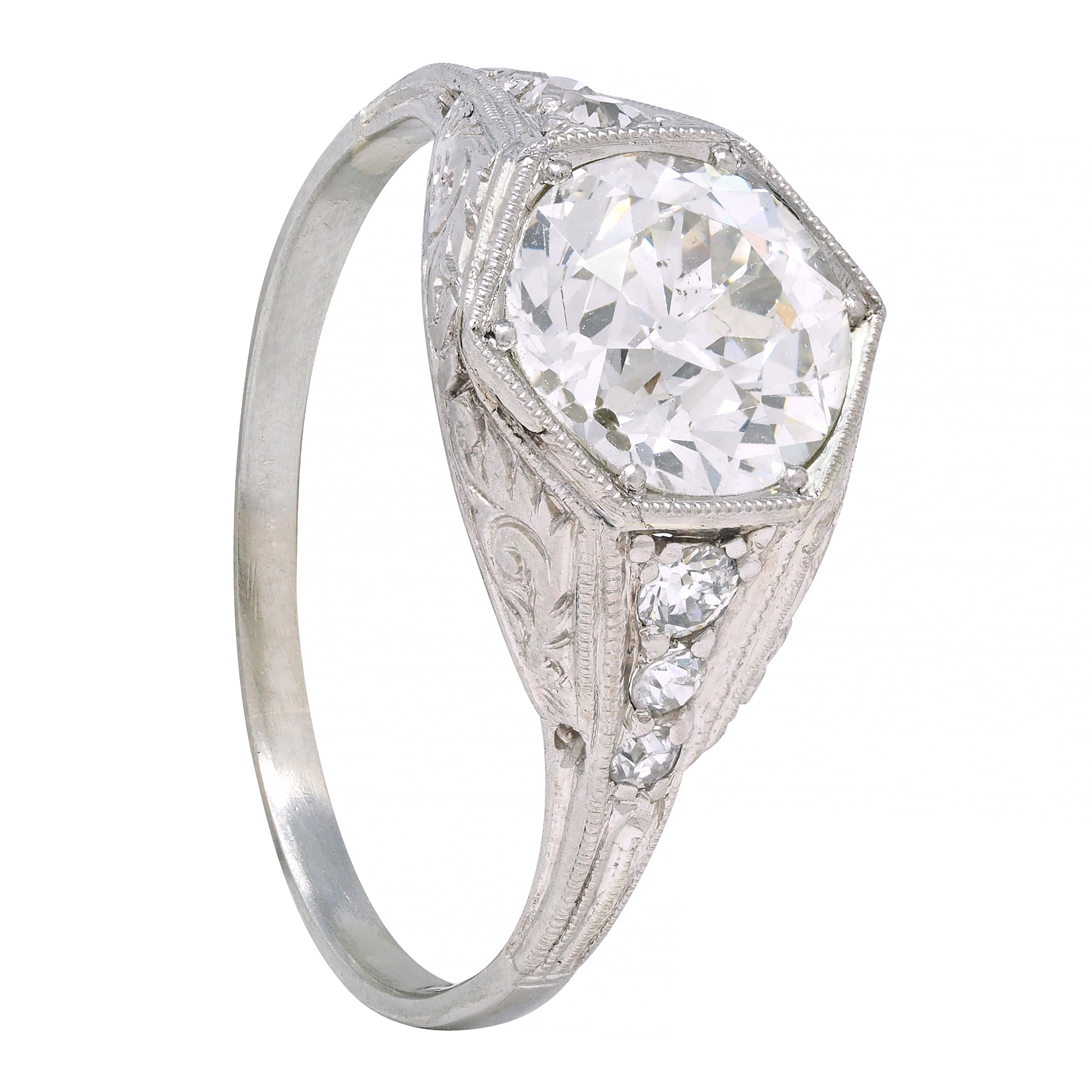 Art Deco 1.53 CTW Diamond Platinum Hexagonal Vintage Engagement Ring GIA