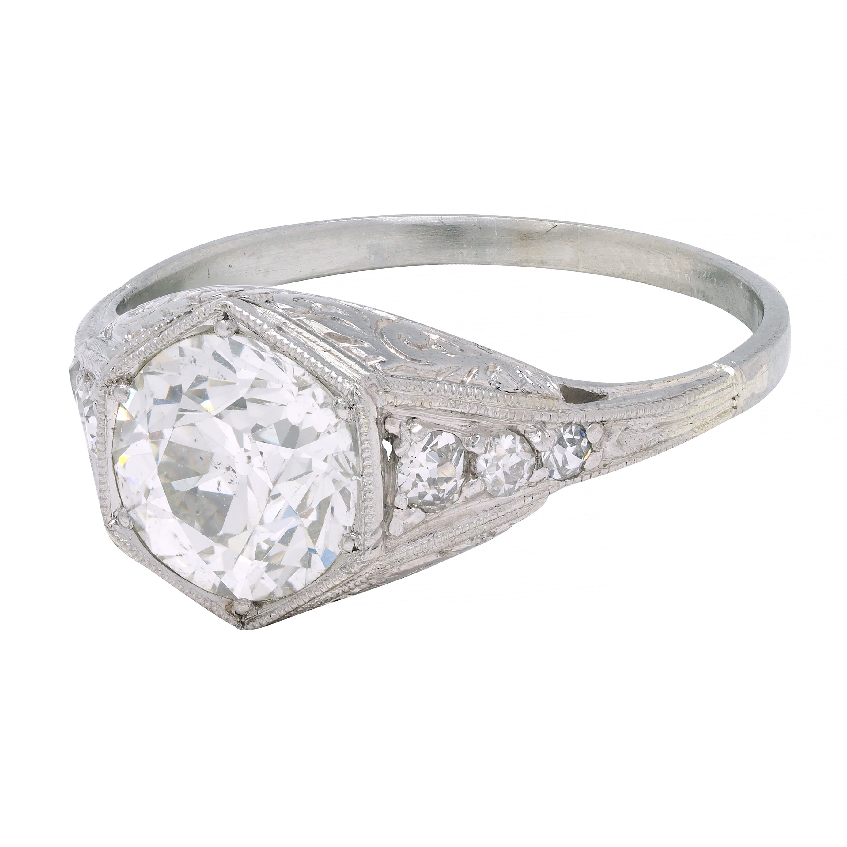 Art Deco 1.53 CTW Diamond Platinum Hexagonal Vintage Engagement Ring GIA