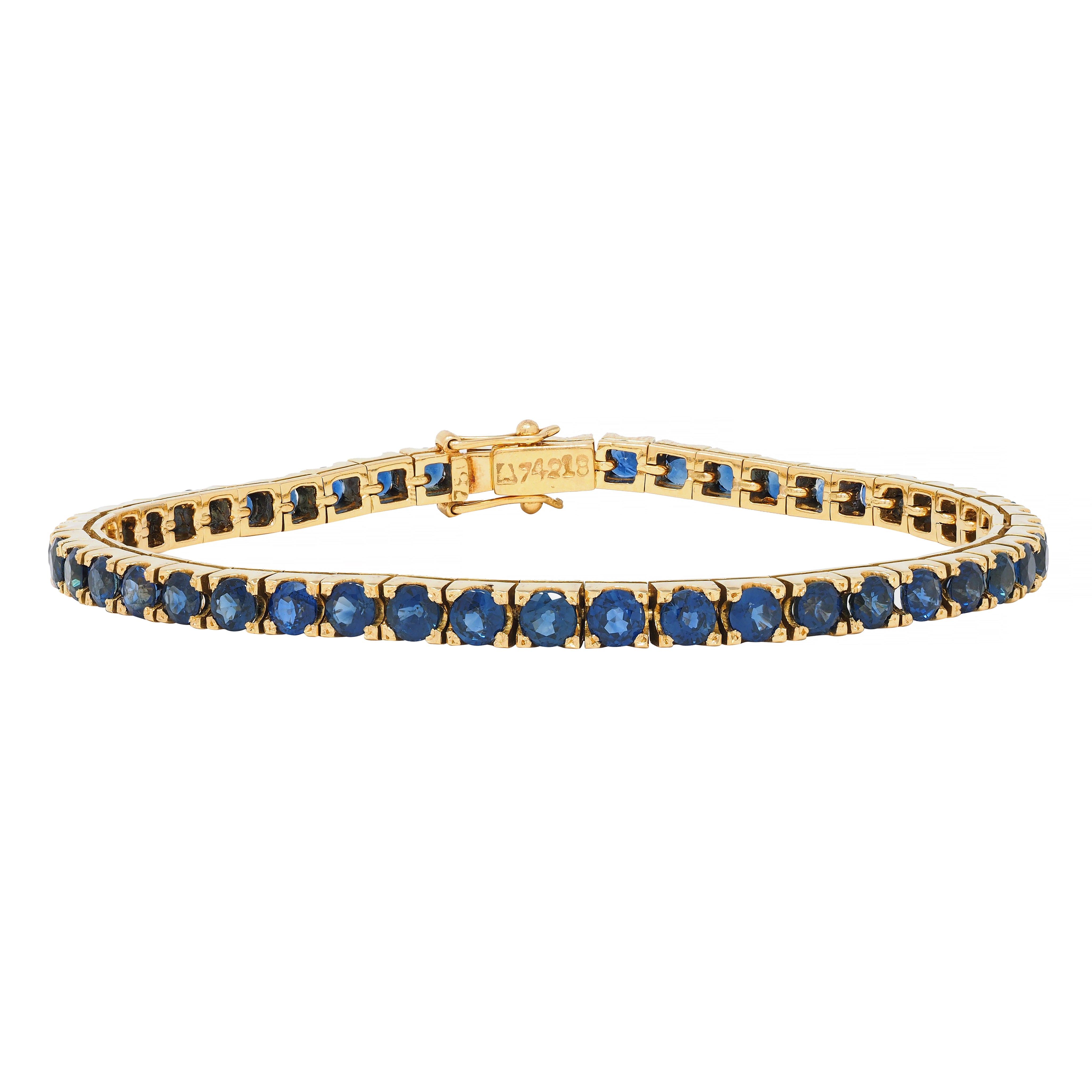 1990's 6.90 CTW Sapphire 18 Karat Yellow Gold Vintage Line Bracelet