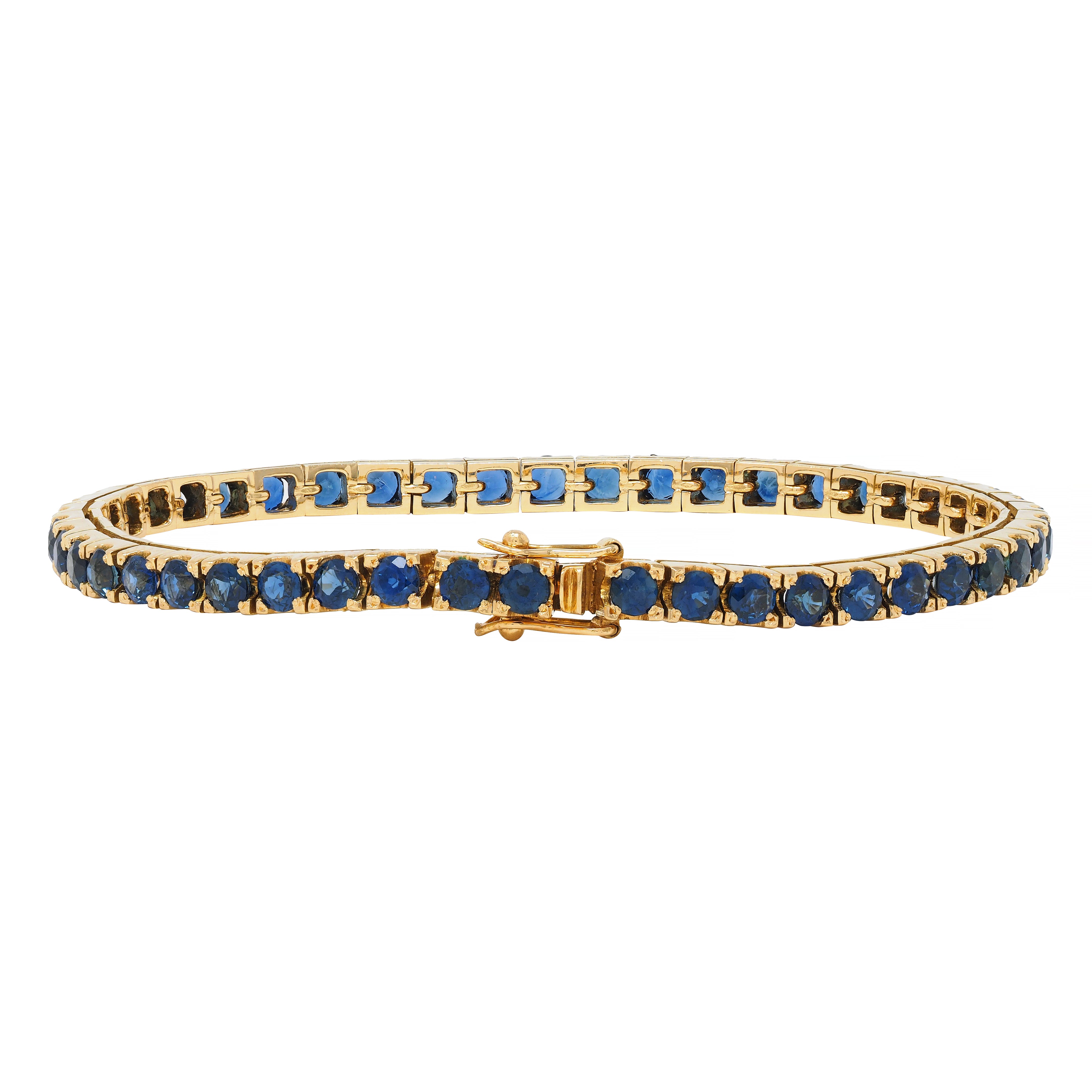 1990's 6.90 CTW Sapphire 18 Karat Yellow Gold Vintage Line Bracelet