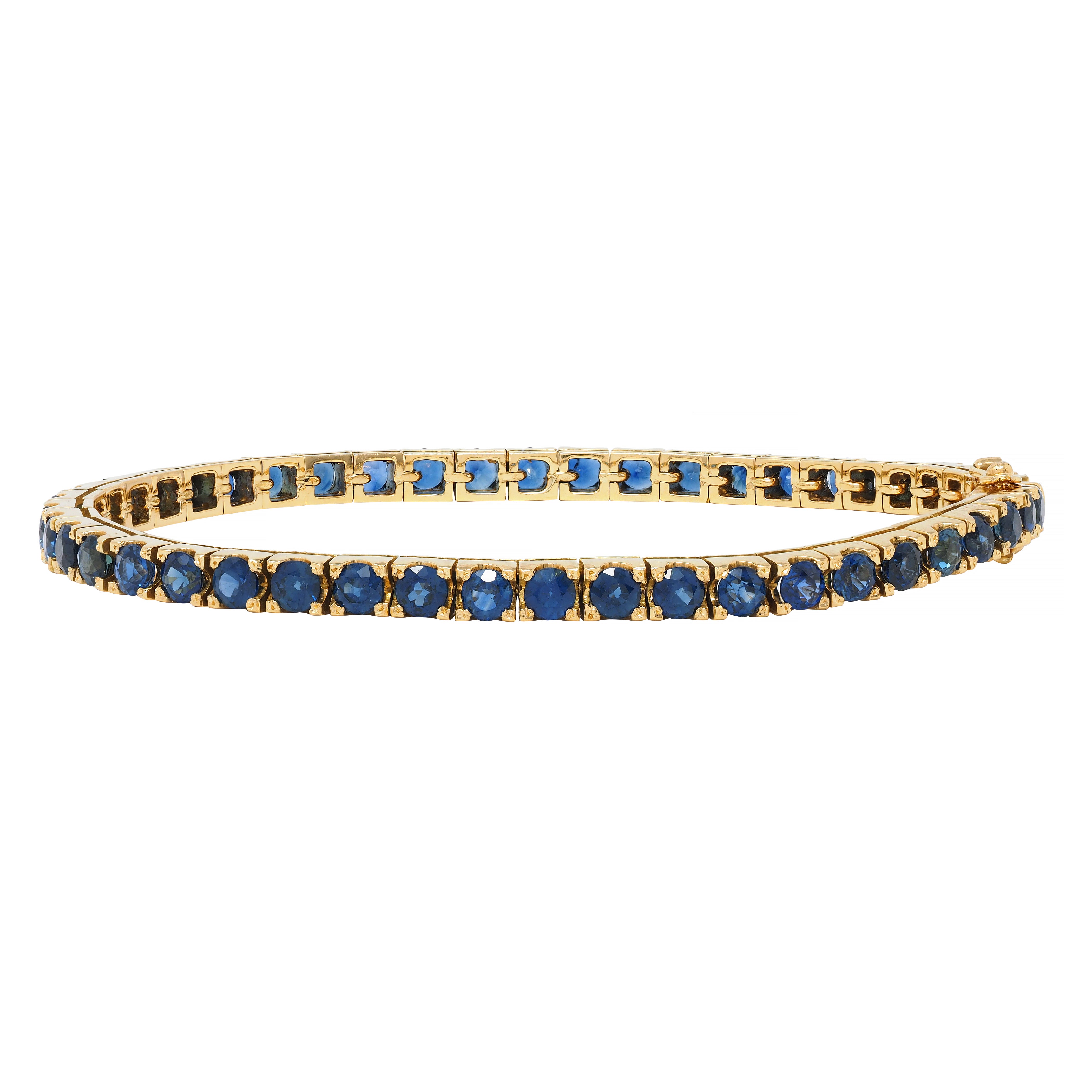 1990's 6.90 CTW Sapphire 18 Karat Yellow Gold Vintage Line Bracelet